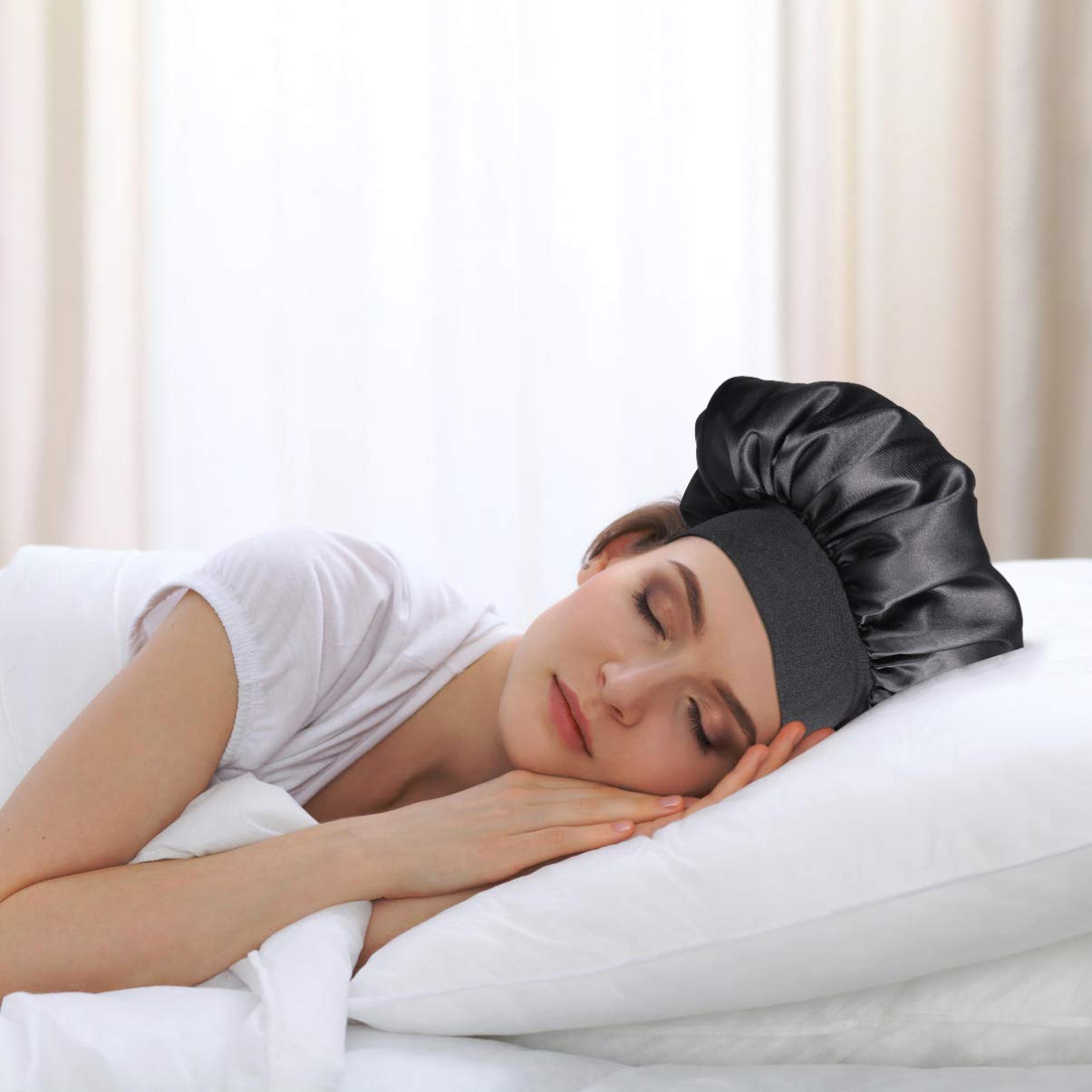 Milisten bonnet nuit satin élastique large bande noir