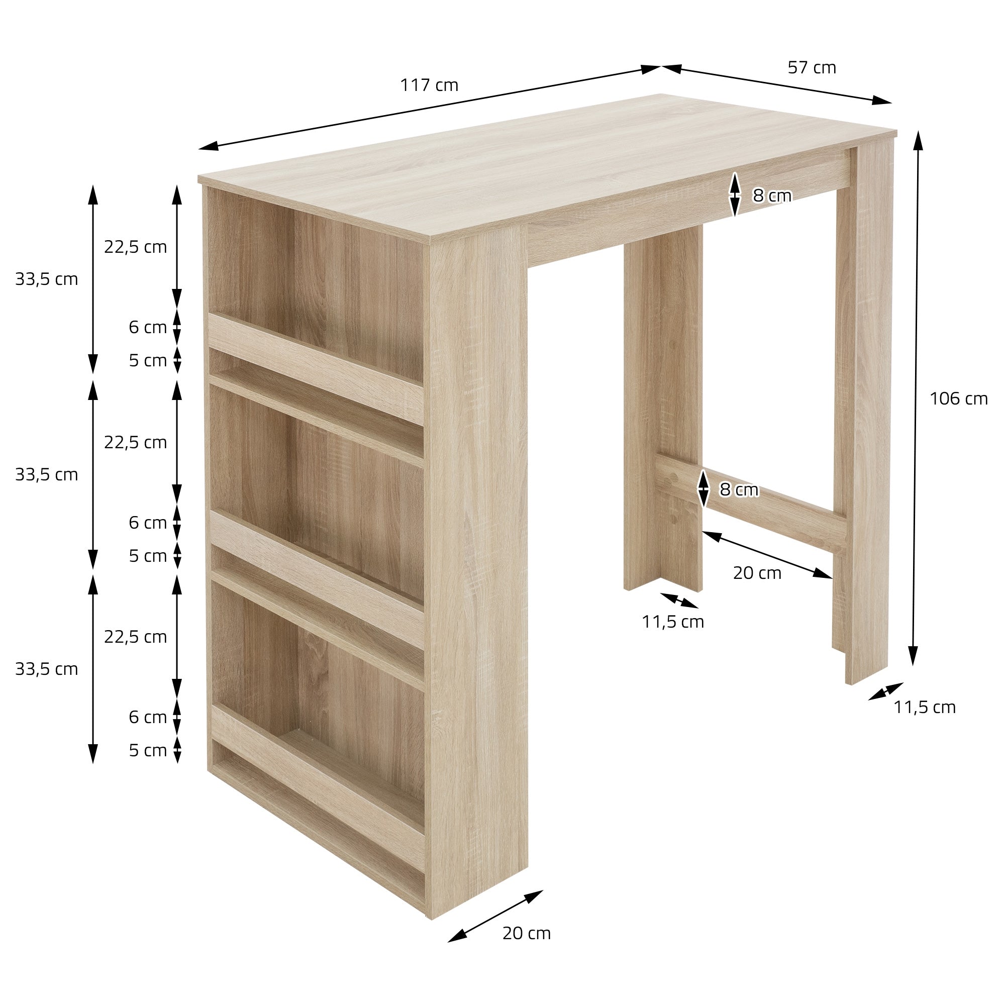 ECD Germany Möbel Bartisch 117x106x57 cm Table bar chêne Sonoma