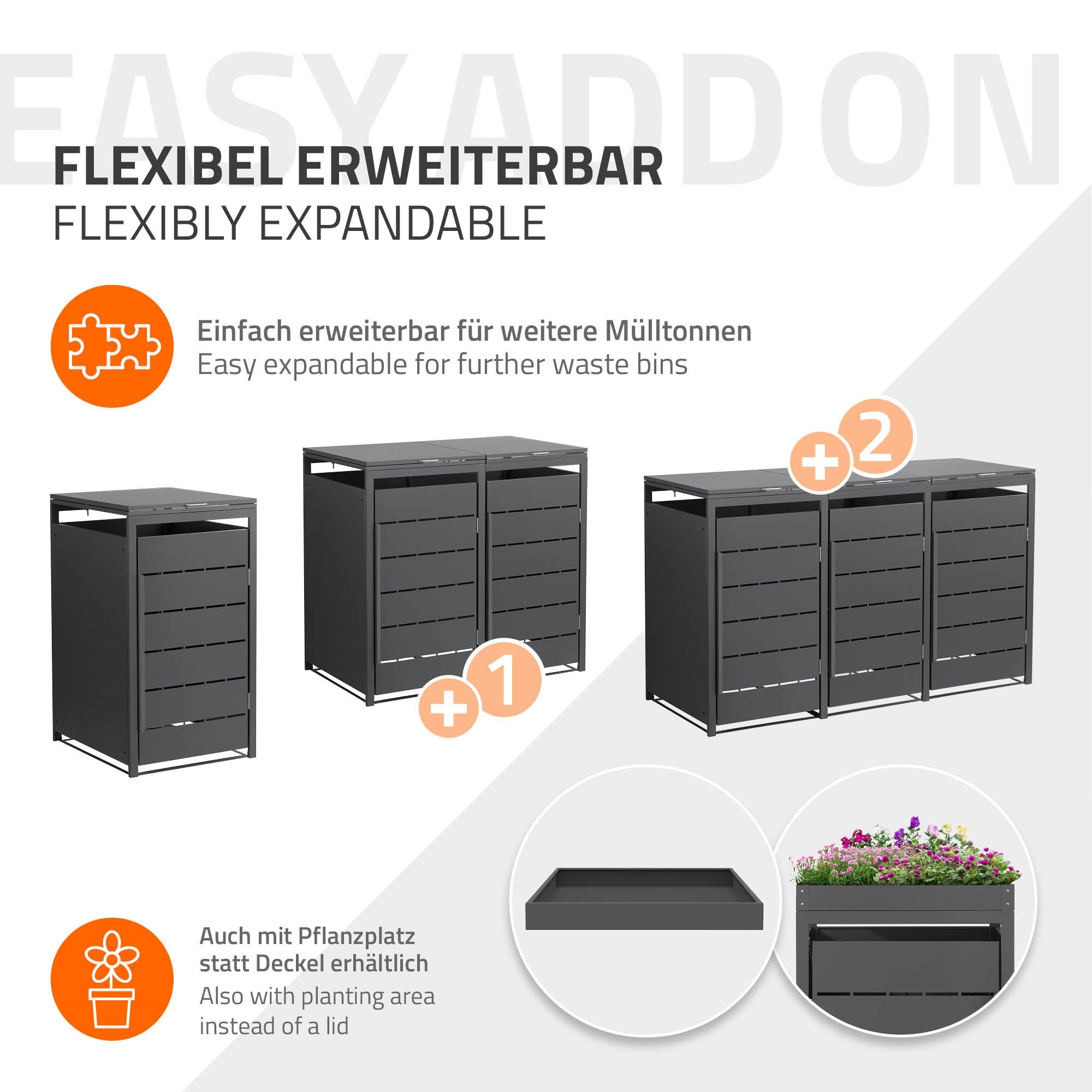 ECD Germany Garten Cache-Poubelle 1x240L Anthracite Acier