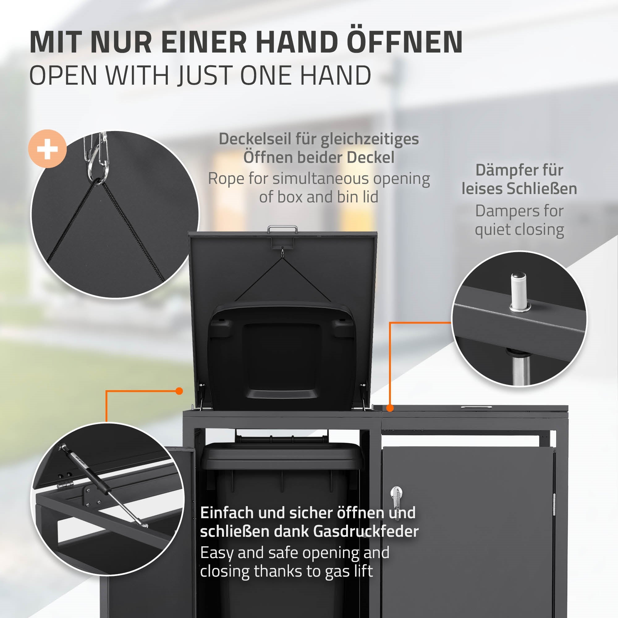 ECD Germany Cache-poubelle 4x240L 264 cm acier anthracite