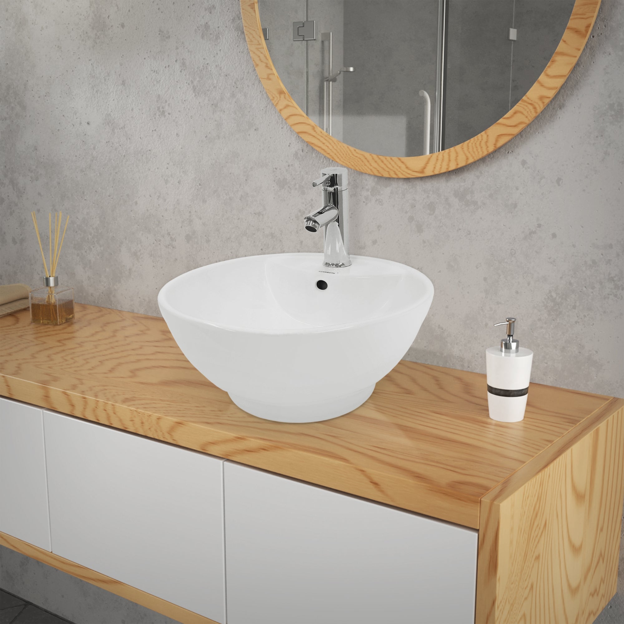 ECD Germany Sanitär vasque céramique blanc Ø45,5 cm bonde