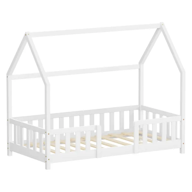 ECD Germany lit cabane enfant 80x160 blanc pin + sommier