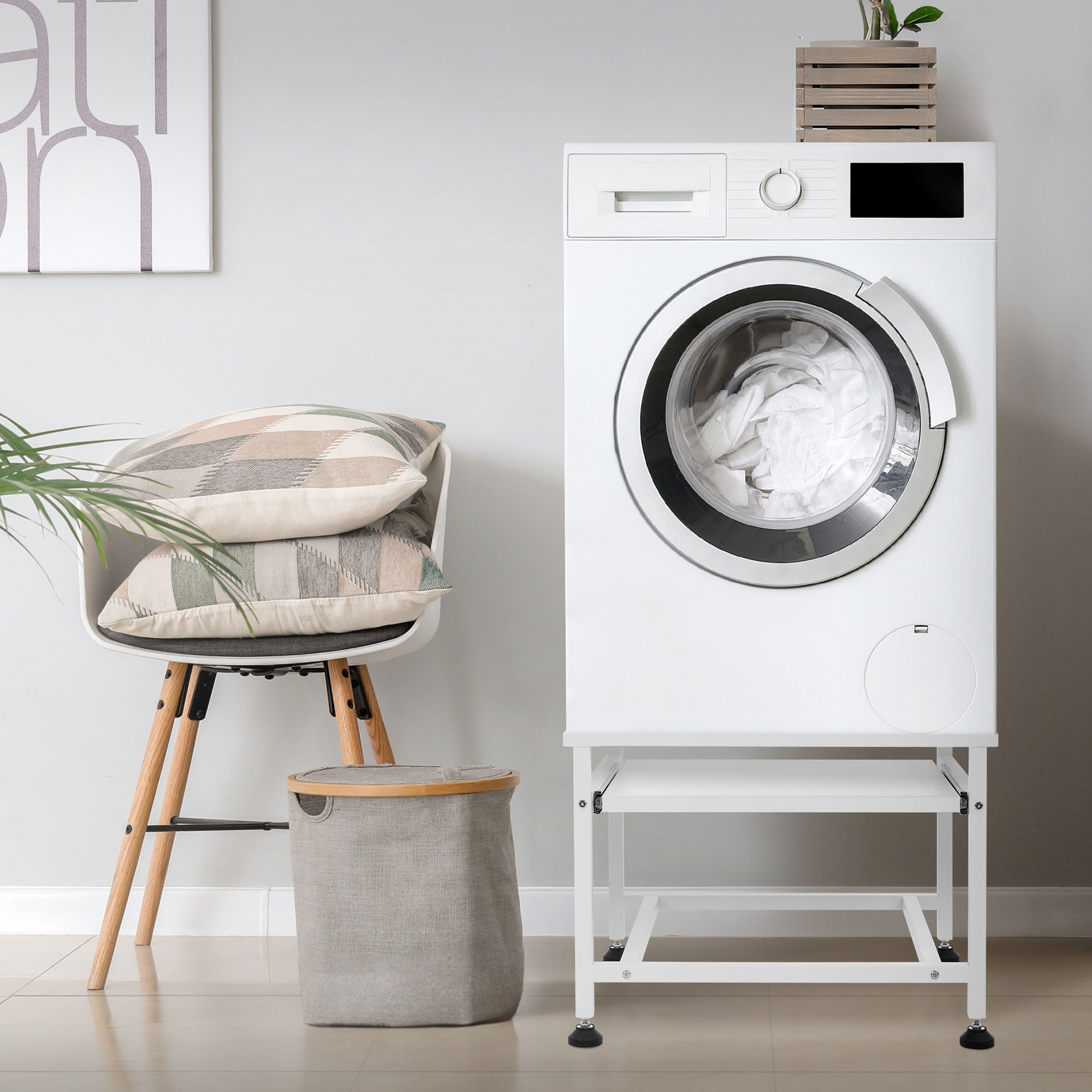 ECD Germany Möbel socle lave-linge blanc 62,5cm tablette acier