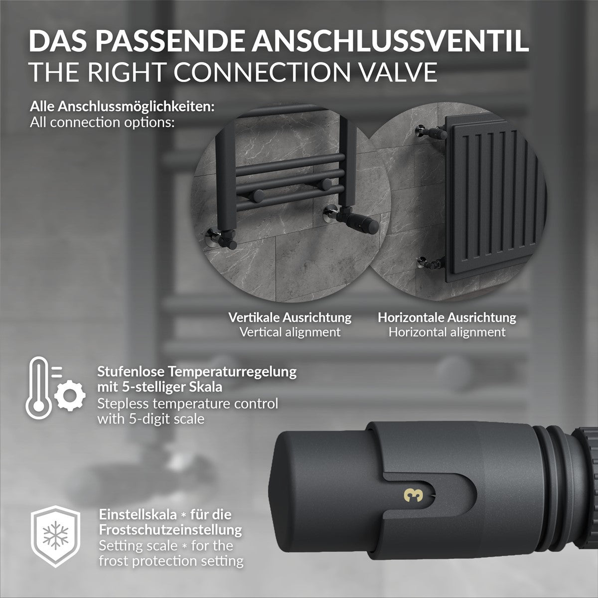 LuxeBath vanne thermostatique radiateur 1/2 laiton anthracite