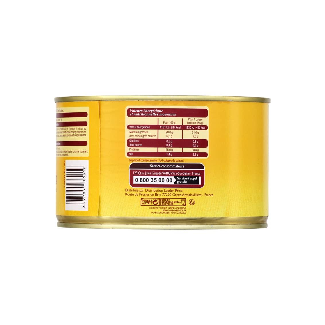 Leader Price Confit de Canard du Sud-Ouest conserve 1,35 kg