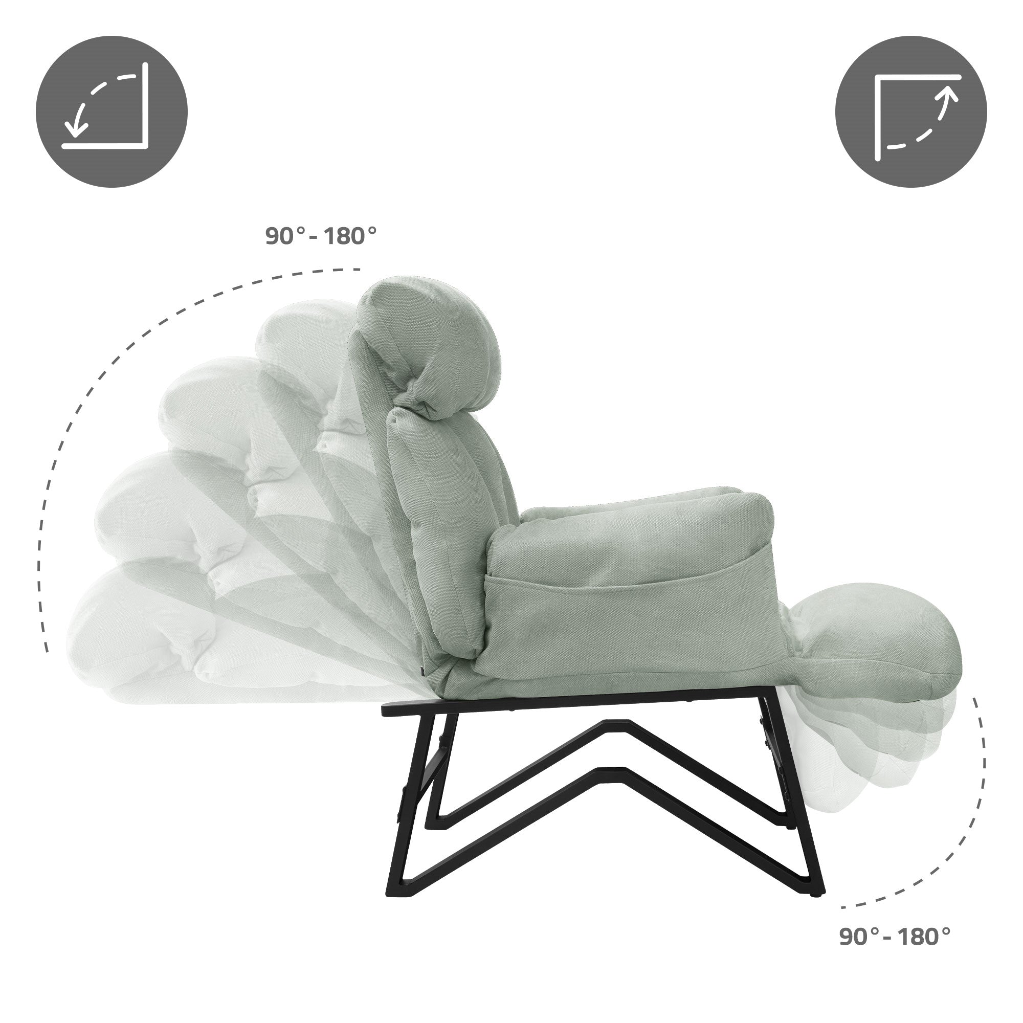 ECD Germany ML-Design fauteuil relax lin gris vert inclinable
