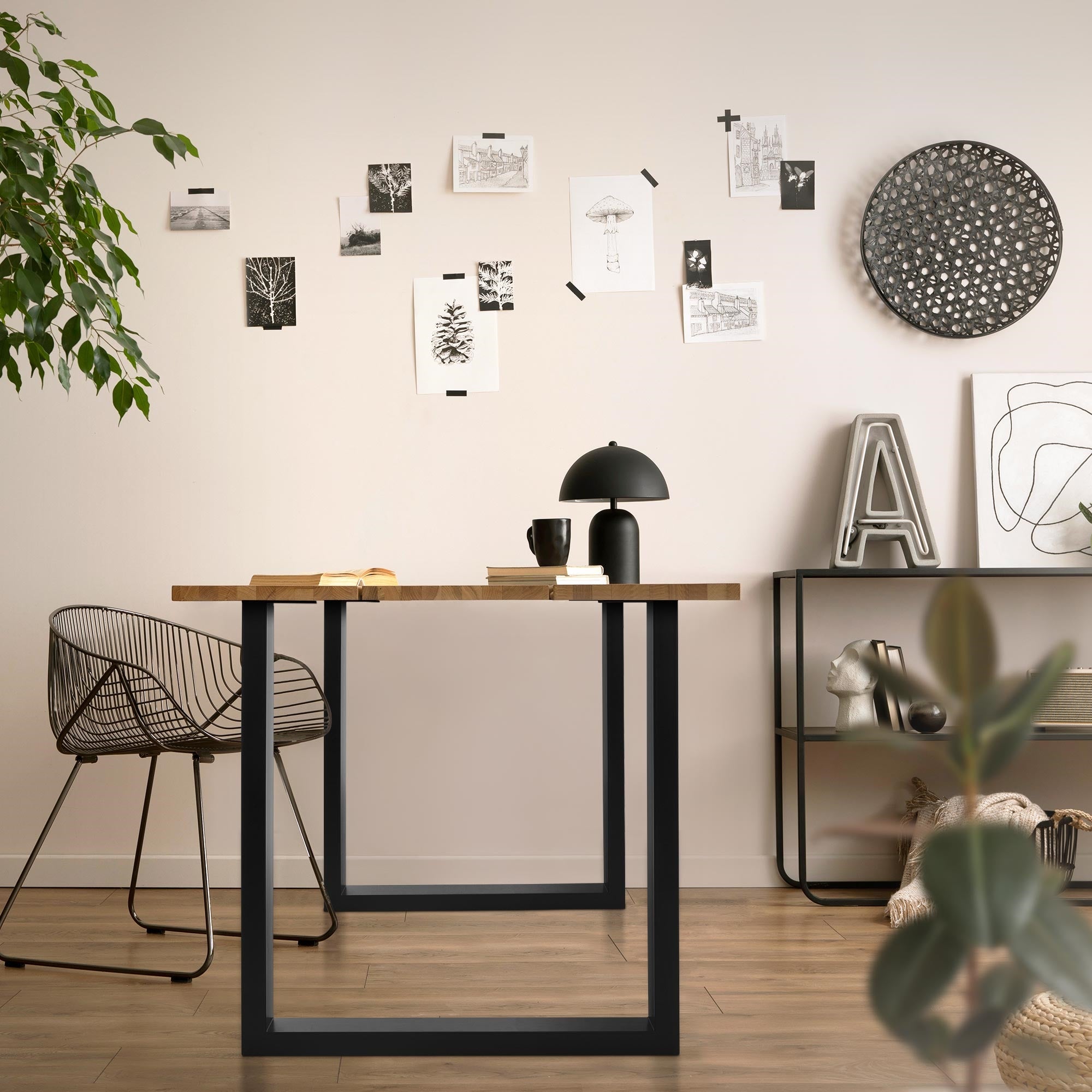 ECD Germany U-Design 70x74 pieds de table noir lot de 2 acier