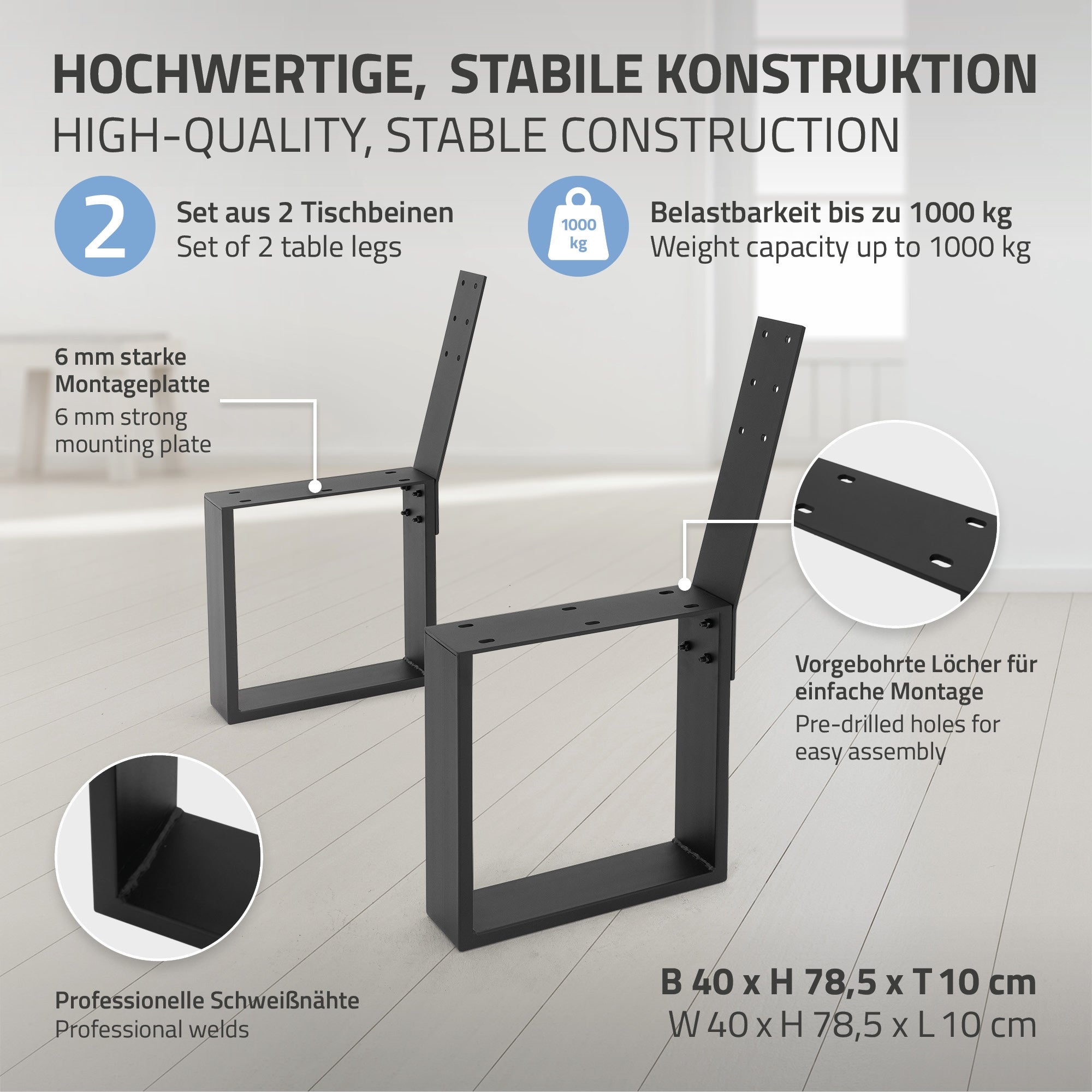 ECD Germany Garten pied de banc acier anthracite 40x78,5 cm lot 2