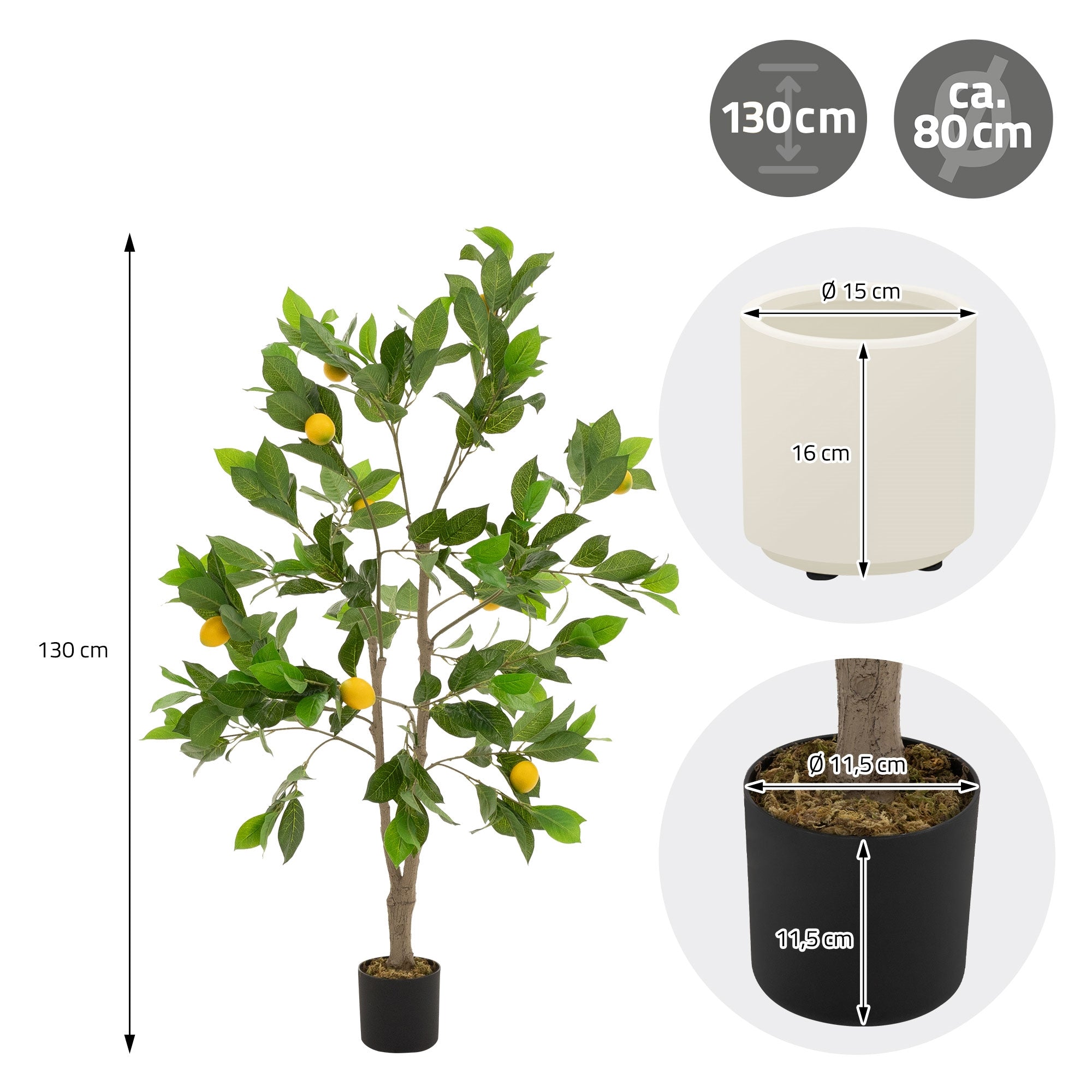 ECD Germany Haus Wohnen citronnier artificiel 130 cm pot
