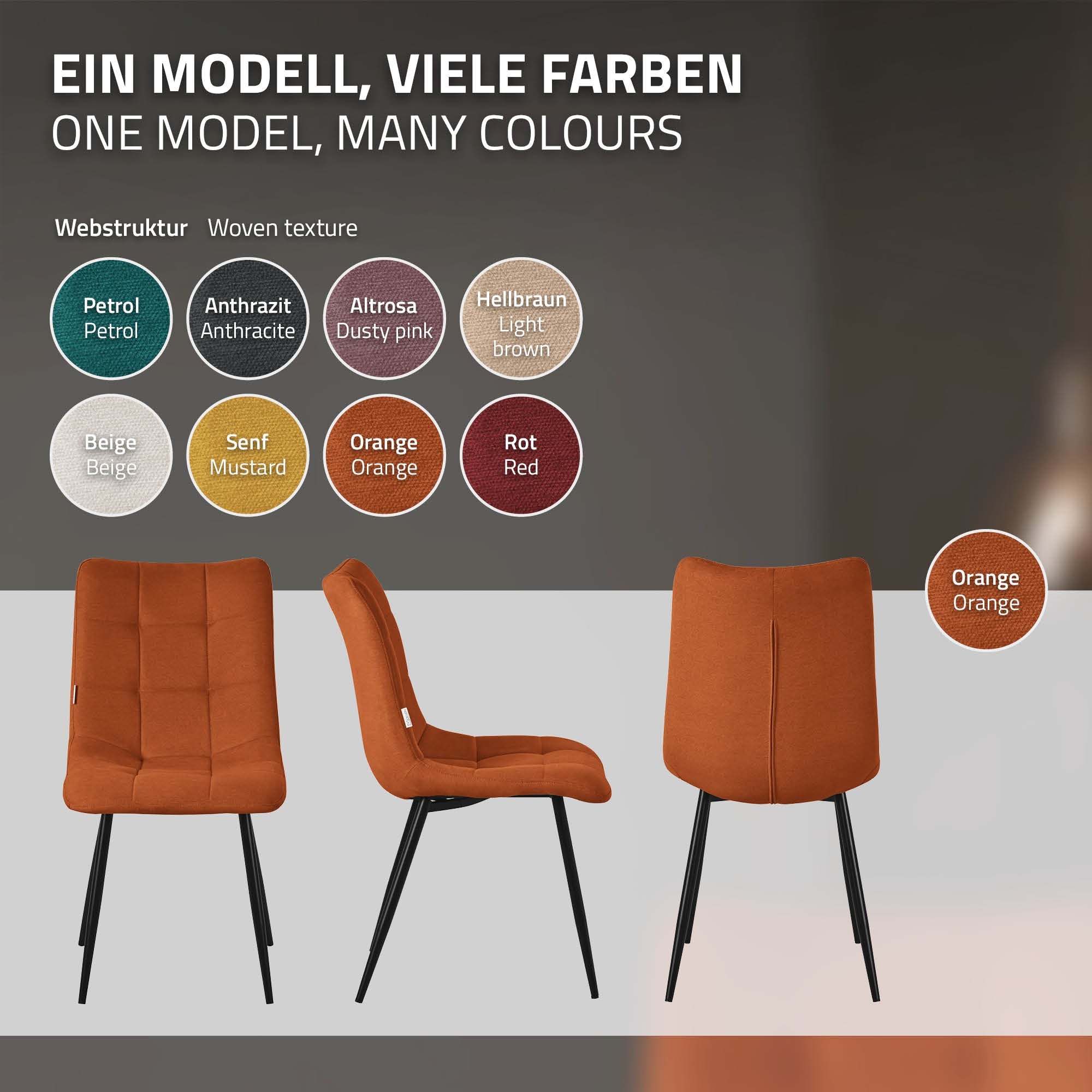ECD Germany Möbel Chaises orange polyester lot 2 acier