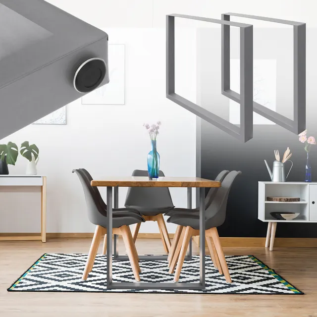 ECD Germany pieds de table gris métal 60x72 cm lot de 2