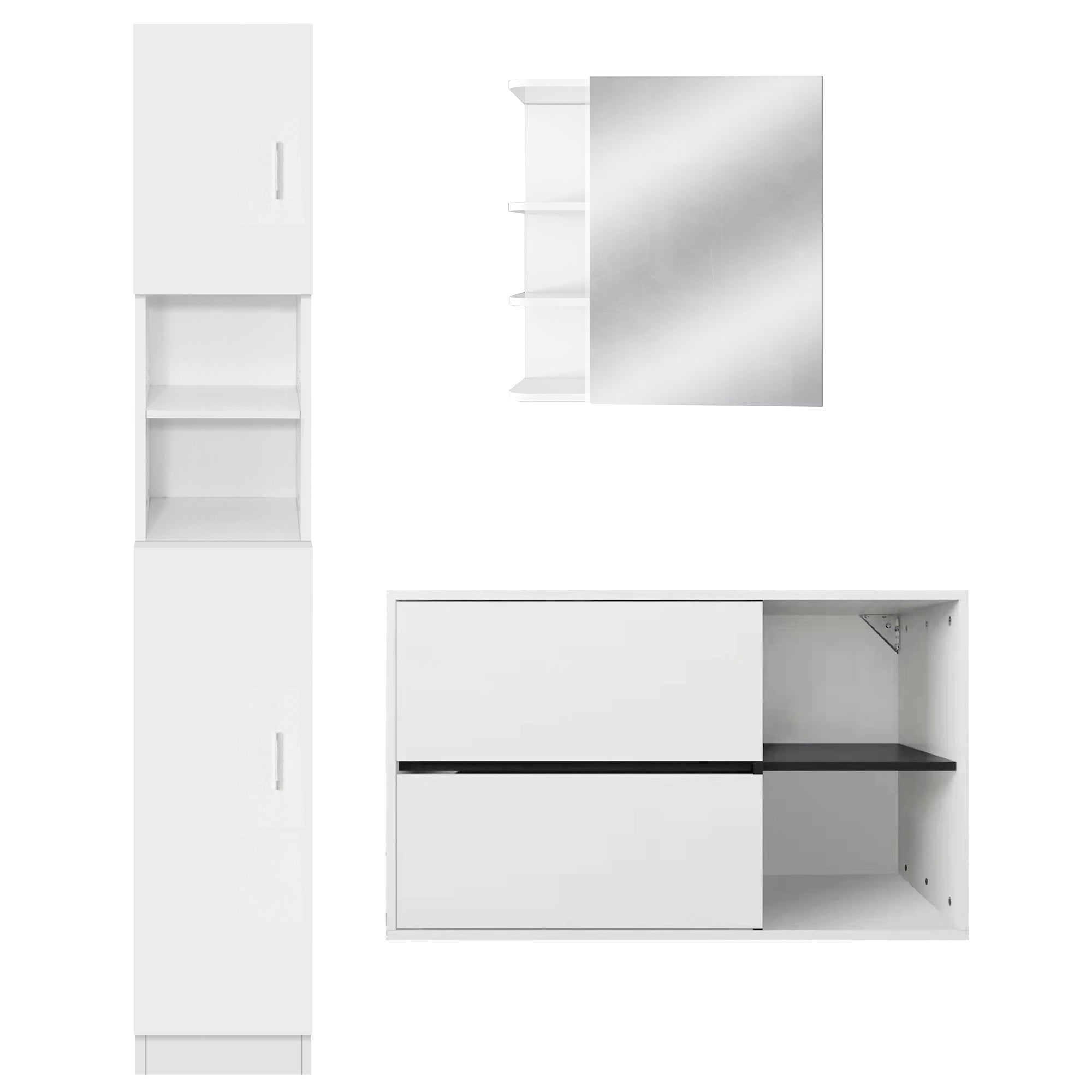 ECD Germany Möbel ensemble salle de bain 3 pièces blanc bois