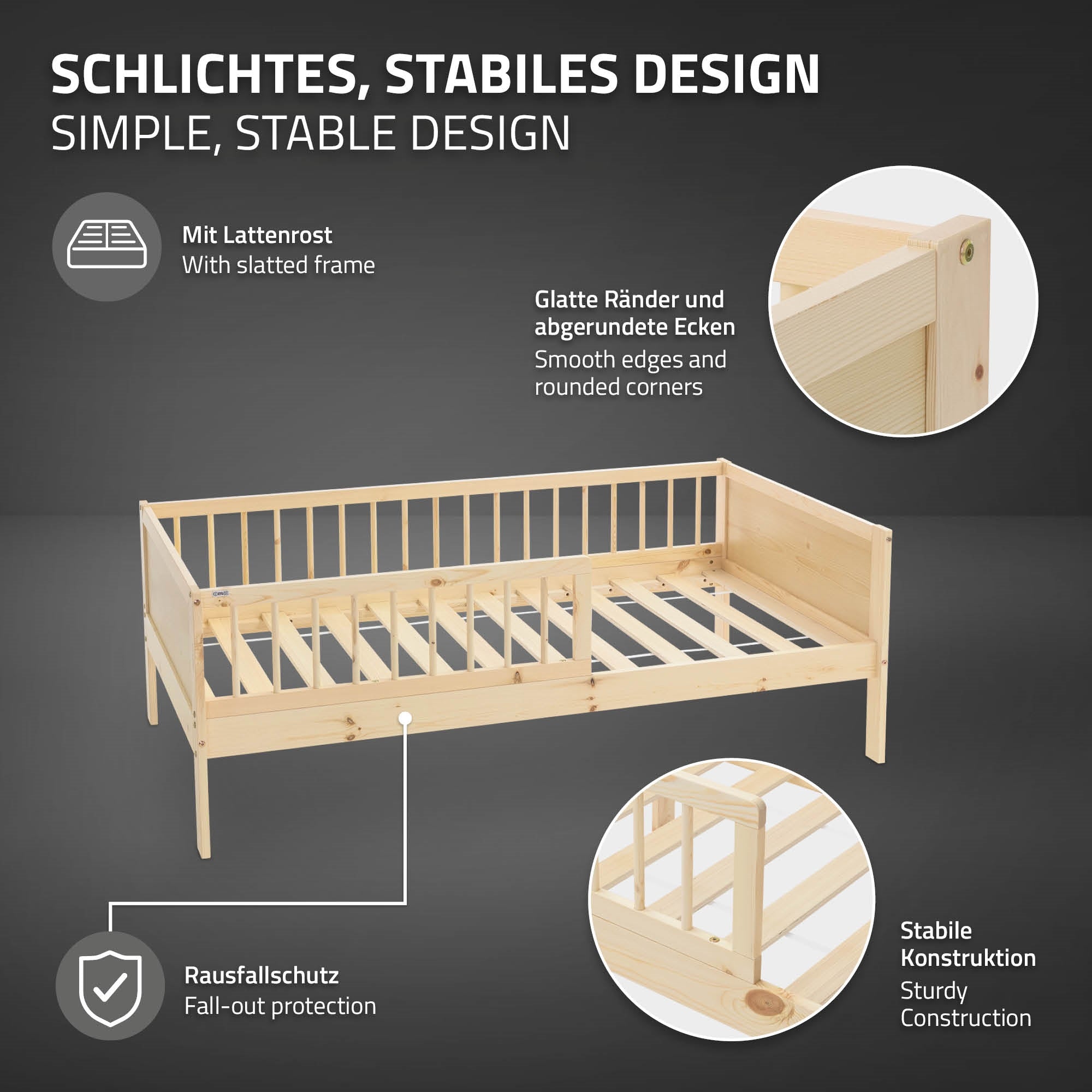 ECD Germany Kinder lit enfant 80x160 naturel avec matelas