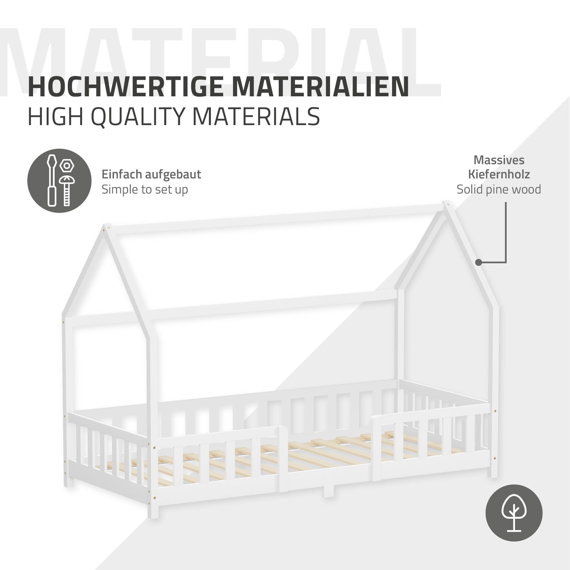 ECD Germany lit cabane enfant blanc 90x200 cm avec matelas