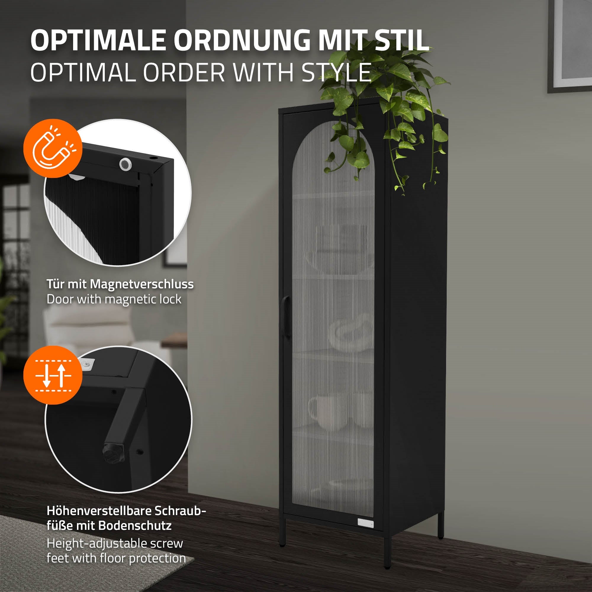 ECD Germany Möbel vitrine métal noir 45x145x35 cm