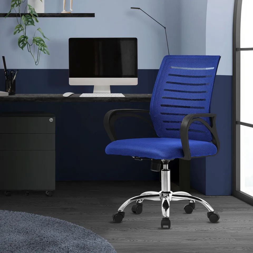 ML-Design chaise bureau ergonomique filet bleu à roulettes accoudoirs