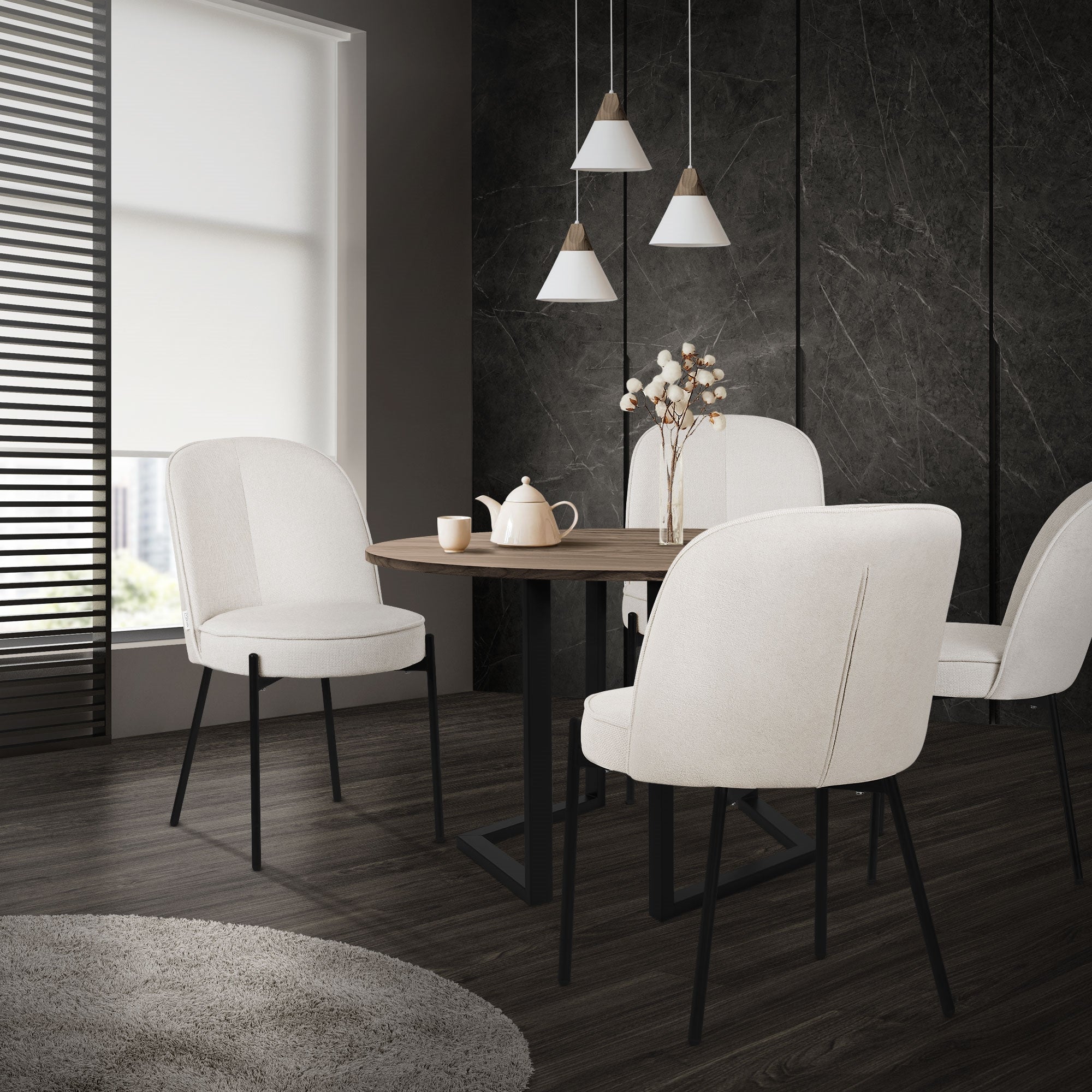 ECD Germany Möbel chaise salle à manger beige lot de 2 tissu