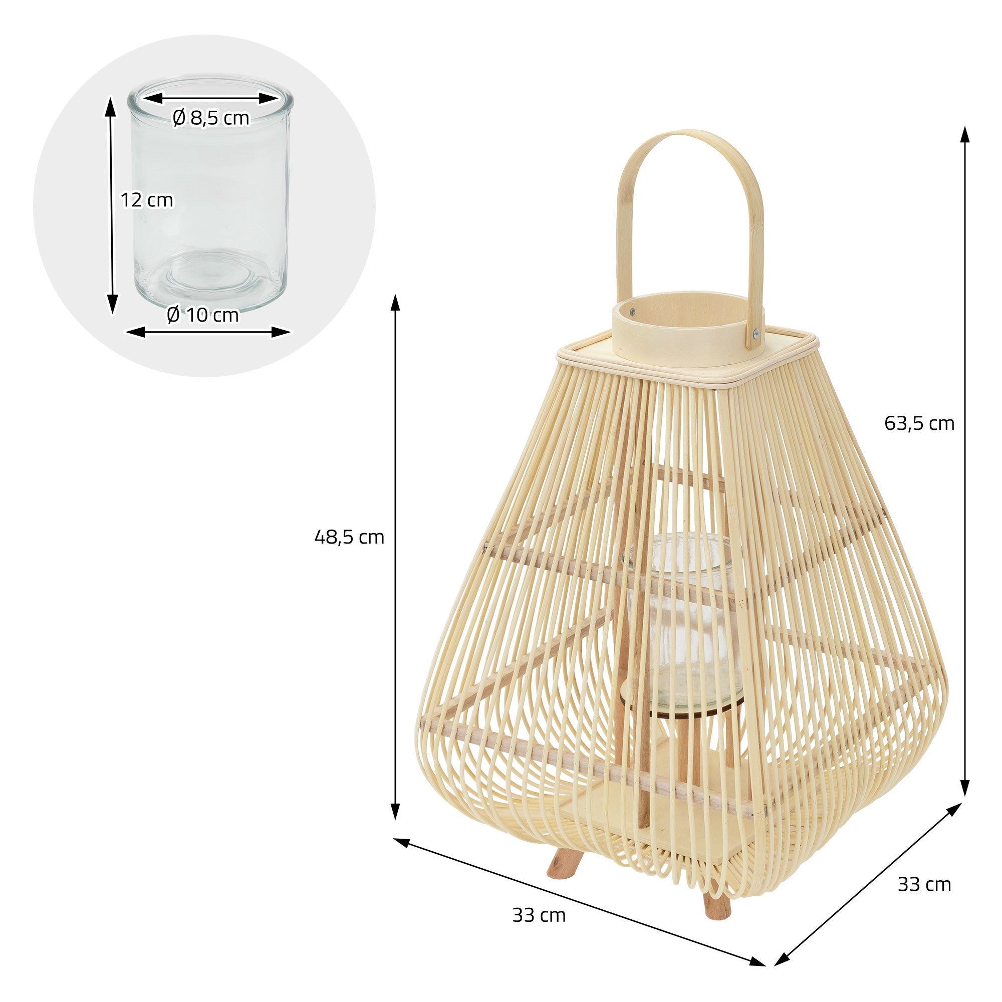 ECD Germany Garten lanterne bambou 63,5 cm + verre