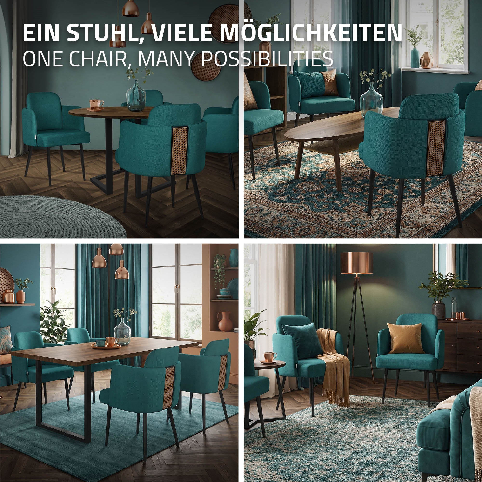 ECD Germany ML-Design Chaise rembourrée pétrole métal lot de 2