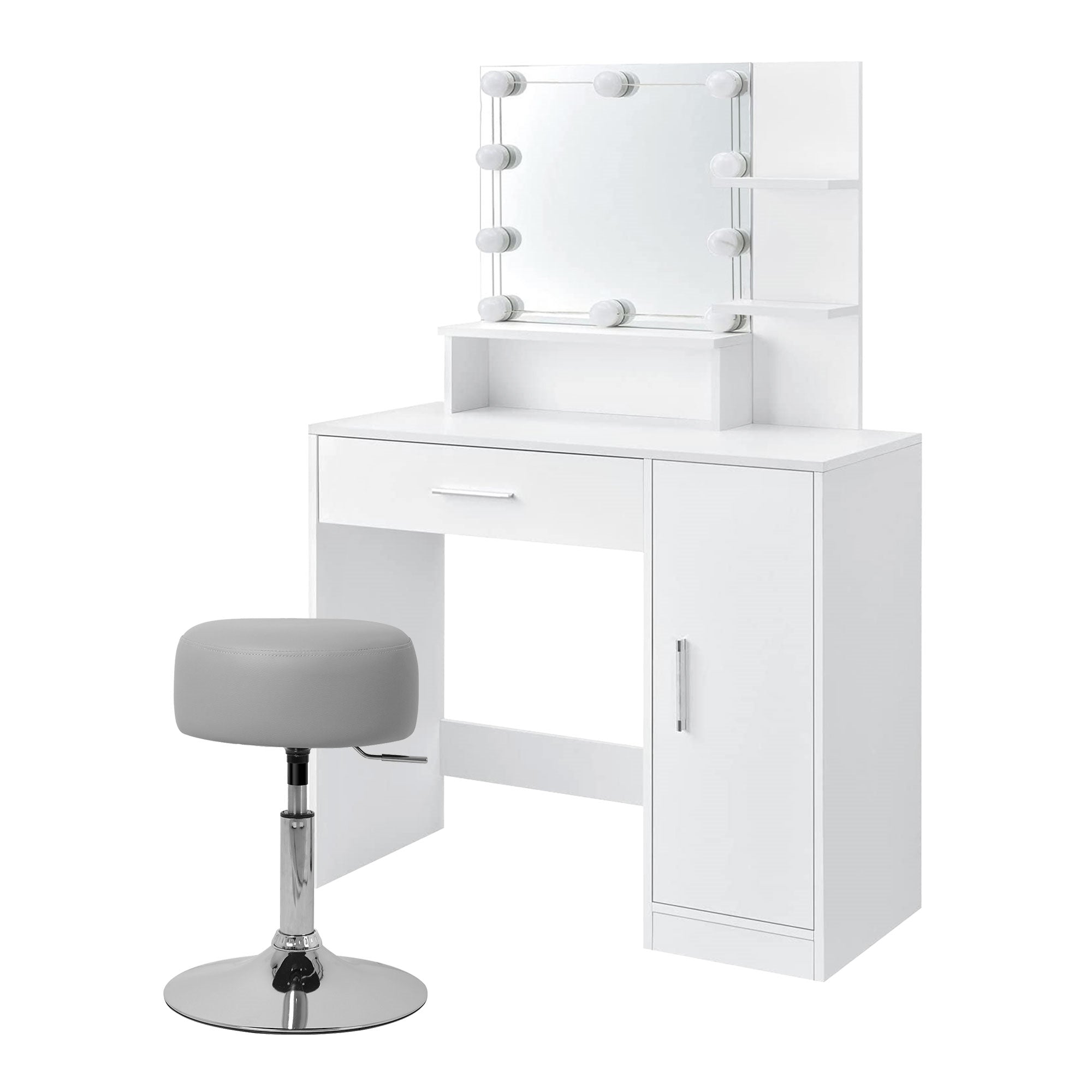 ML-Design Coiffeuse blanche LED 90 cm avec miroir et armoire