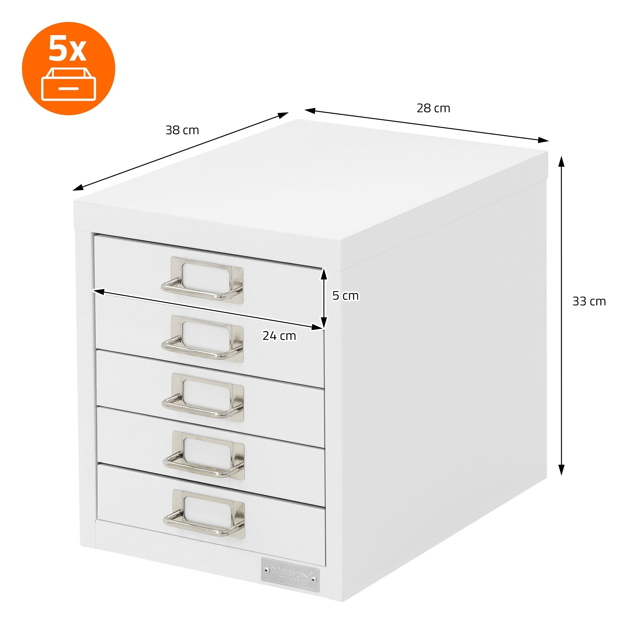 ECD Germany ML-Design caisson bureau blanc 5 tiroirs 28x38x33 cm