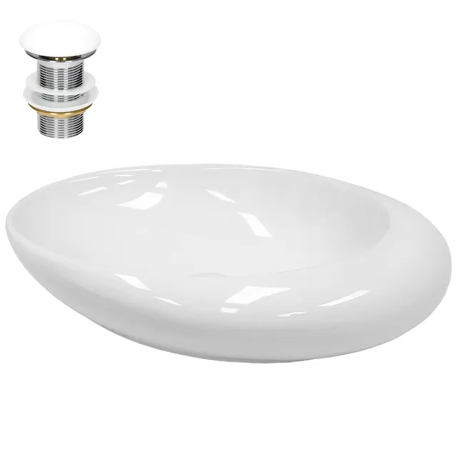LuxeBath vasque à poser 58,5cm blanc ovale sans trop-plein + bonde