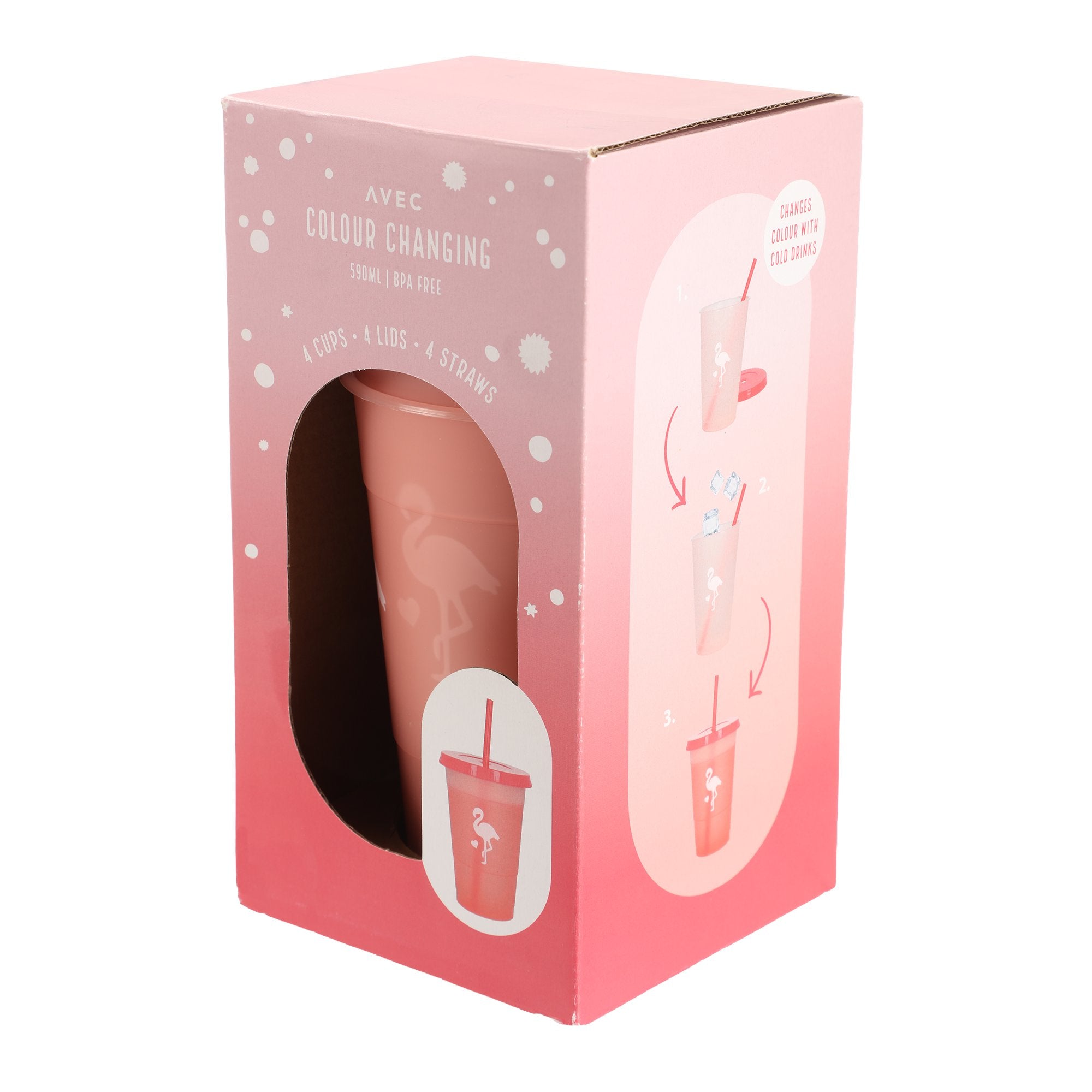 Stokomani Maison 4 gobelets paille rose changement couleur