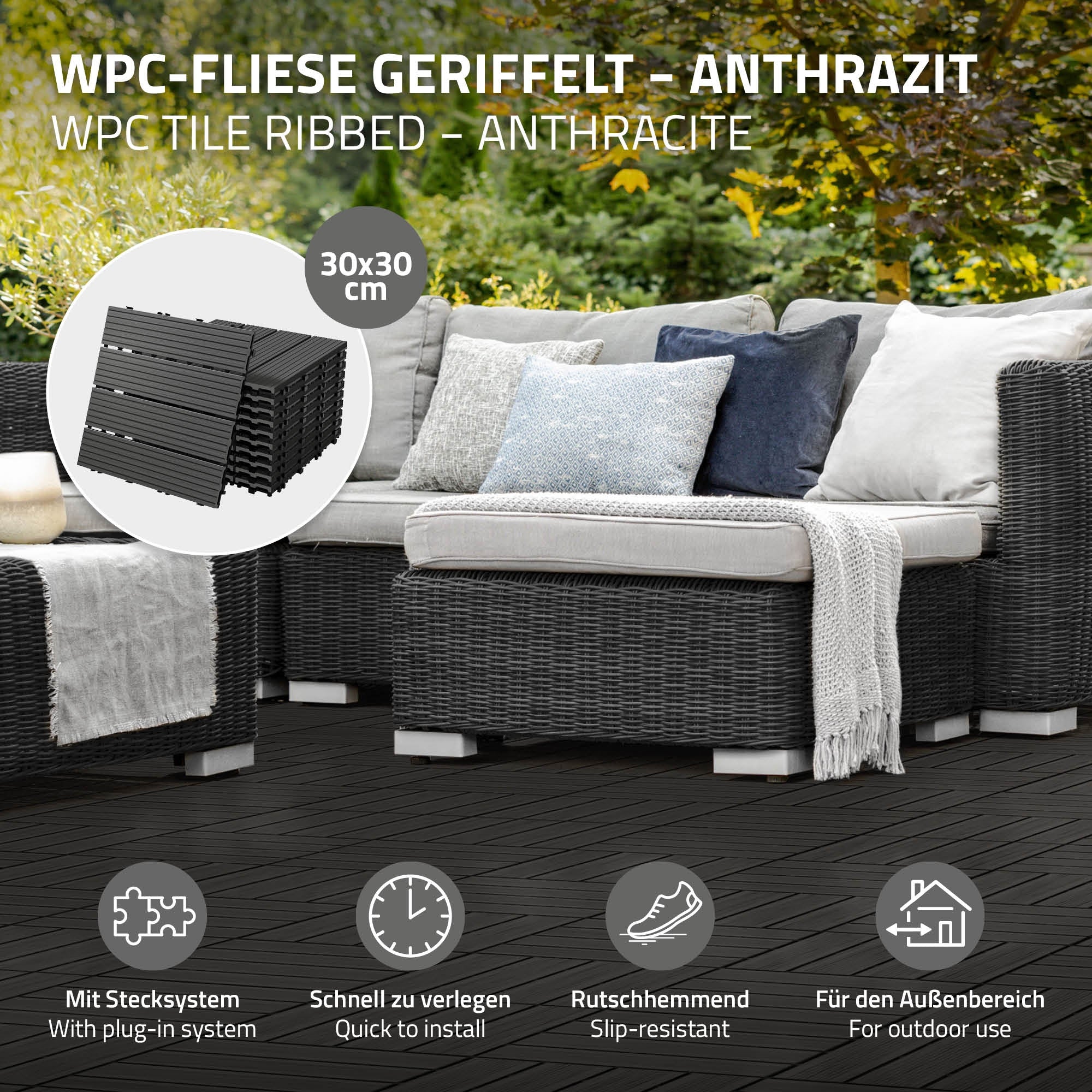 ECD Germany Garten dalle terrasse WPC 30x30 anthracite lot 22