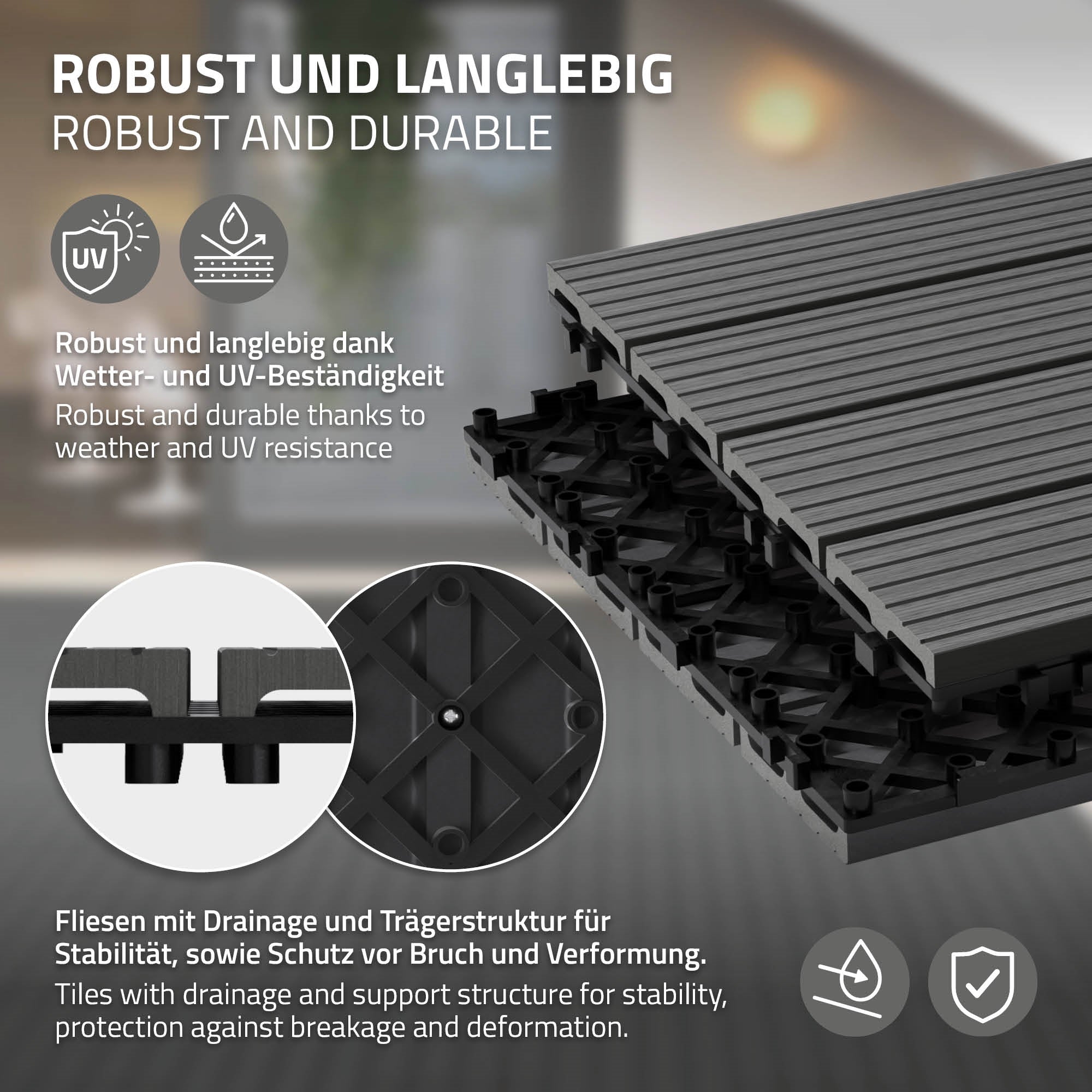 ECD Germany Garten Dalles Terrasse WPC 60x30 Anthracite 12 pcs 2m²
