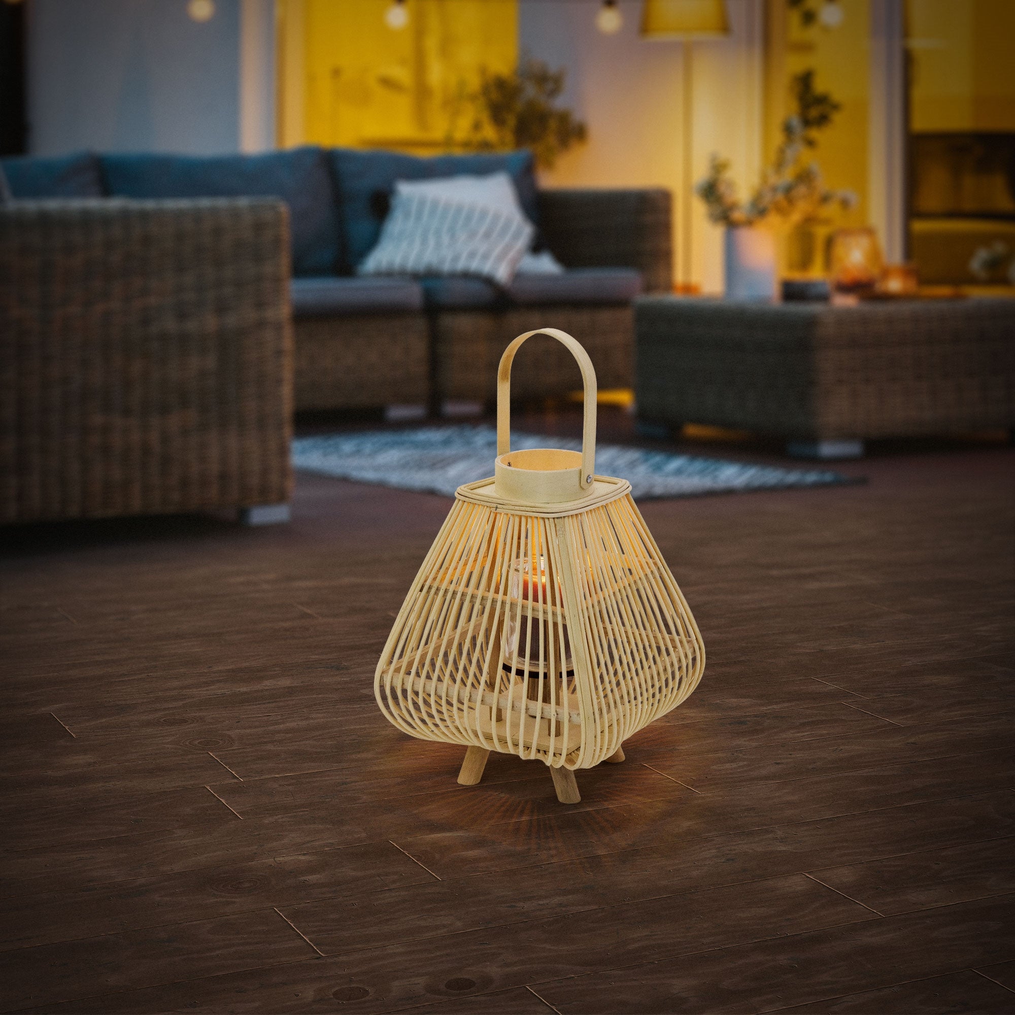 ECD Germany Garten lanterne bambou 45,5 cm photophore verre