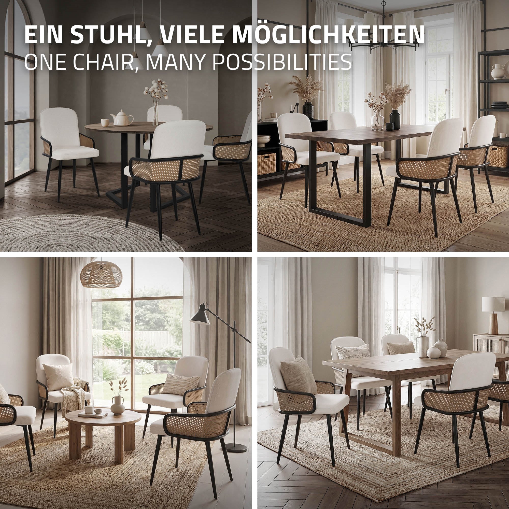 ECD Germany Möbel chaise beige rotin lot 4 tissu 120 kg