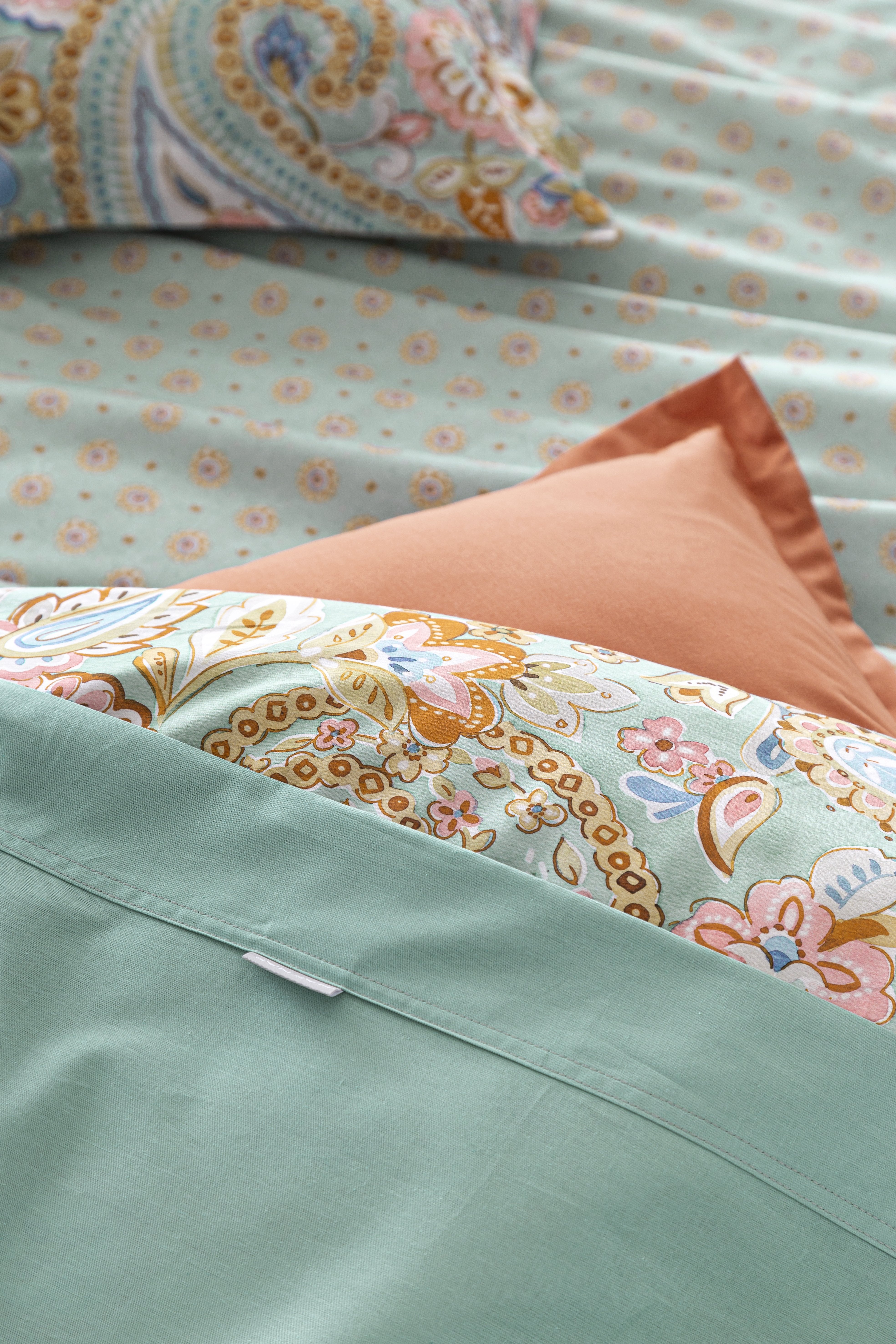 Parure housse couette 260x240 vert coton 3 pièces
