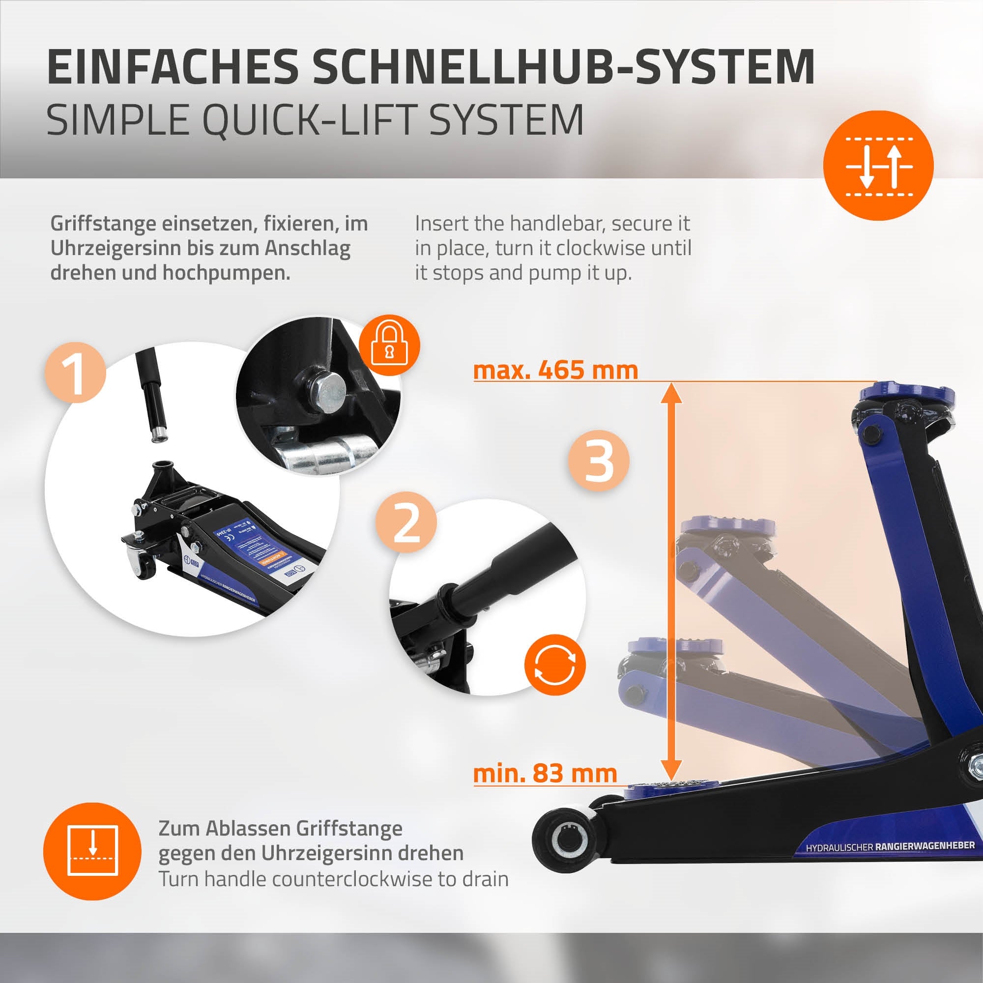 ECD Germany Cric hydraulique rouleur 3T avec gants