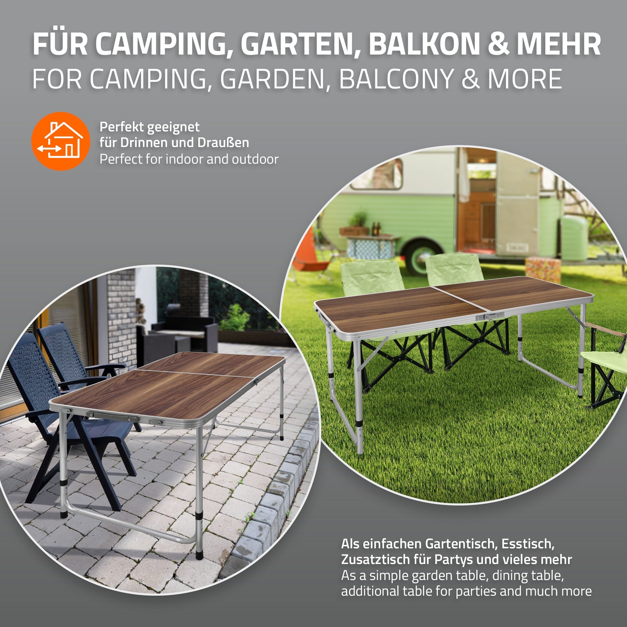 ECD Germany table de camping pliante marron 120 cm alu