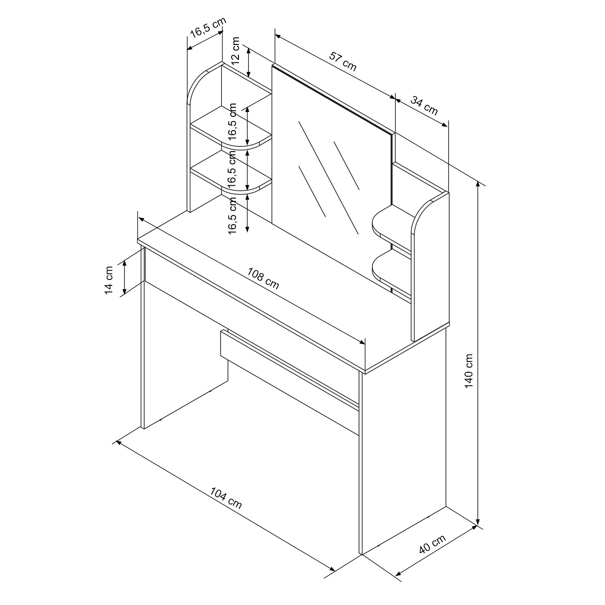 ECD Germany Möbel coiffeuse blanche 108 cm avec miroir et tabouret