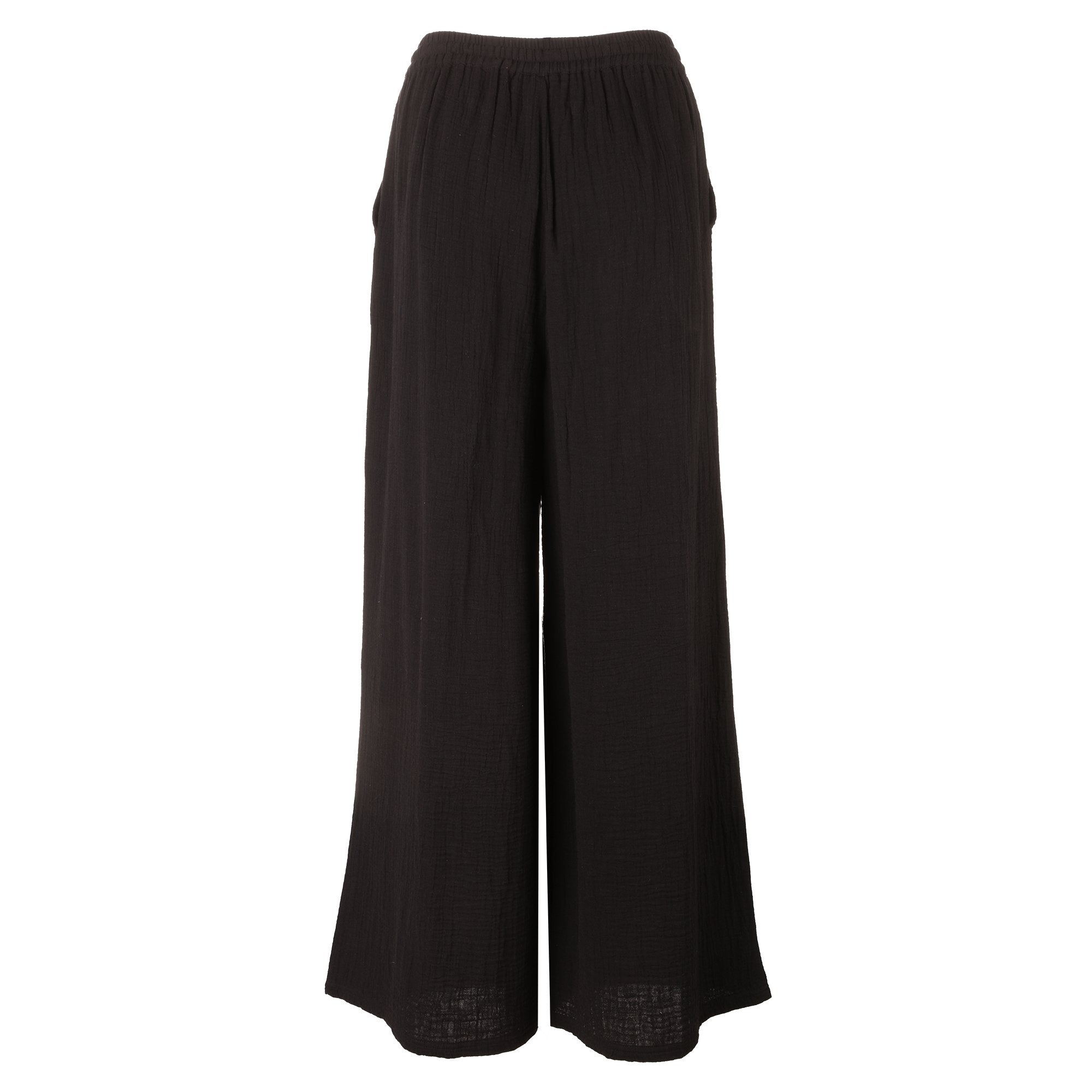 Stokomani Mode pantalon gaze de coton noir fluide femme