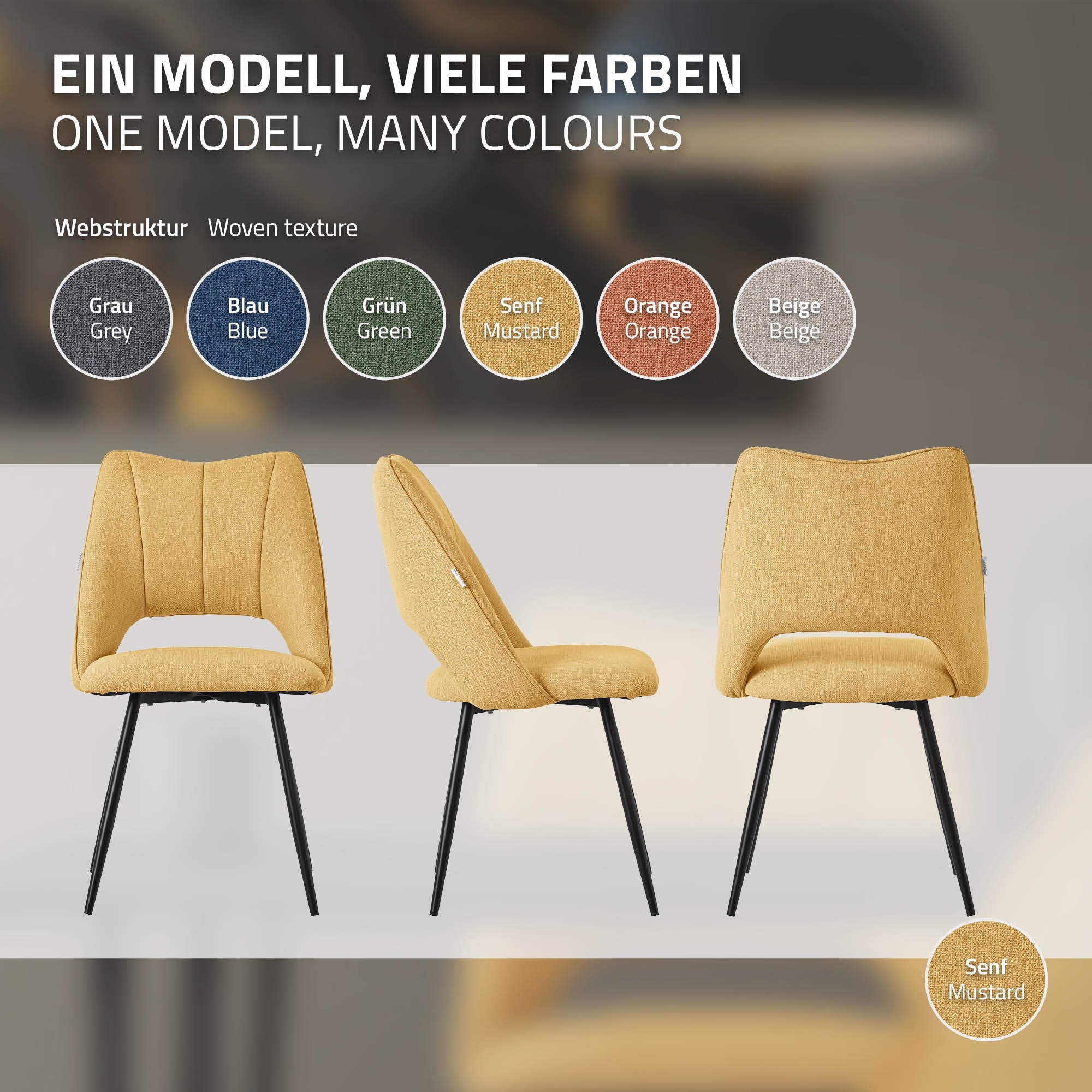 ECD Germany ML-Design lot 6 chaise salle à manger moutarde rembourrée