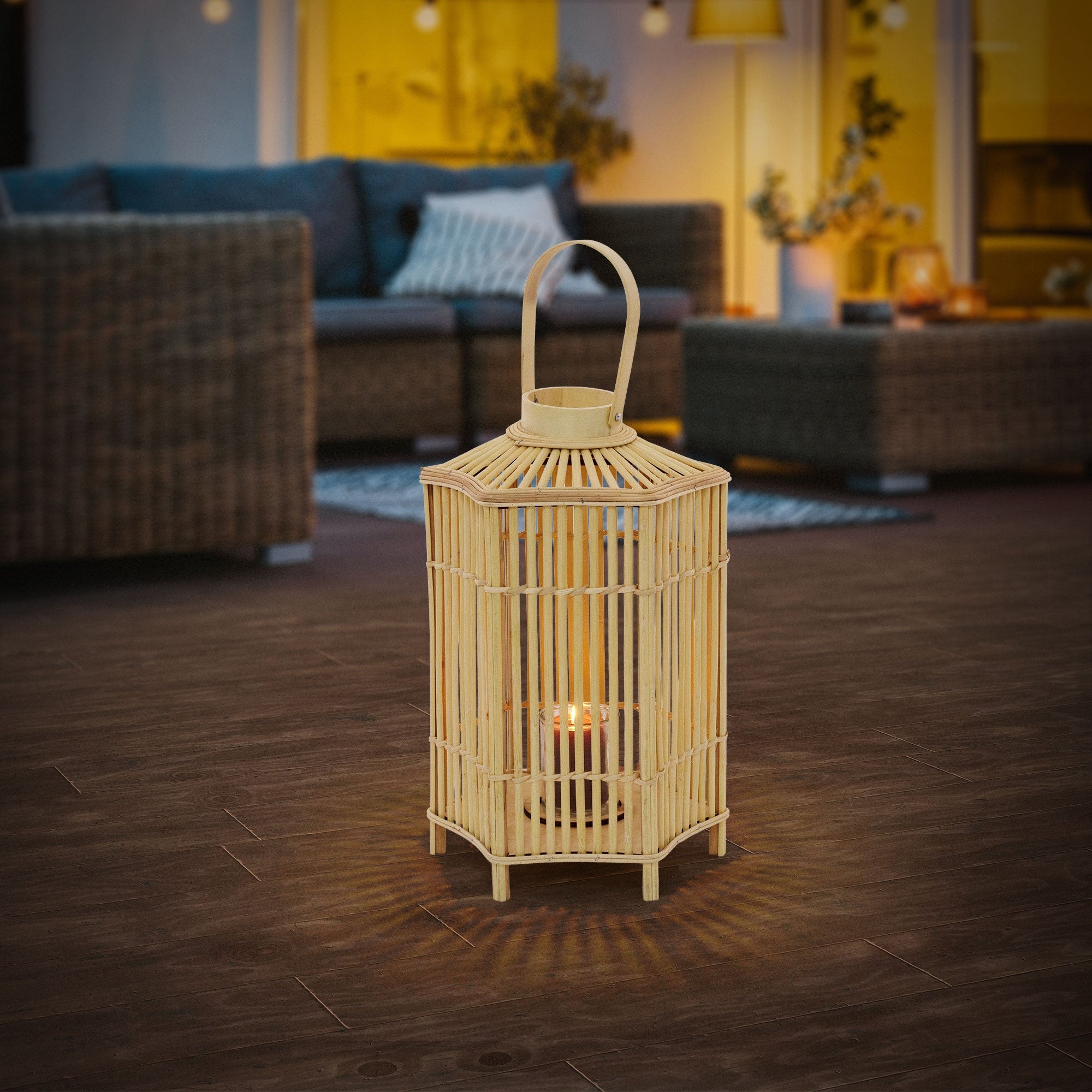 ECD Germany Garten Lanterne Bambou 45 cm avec Verre