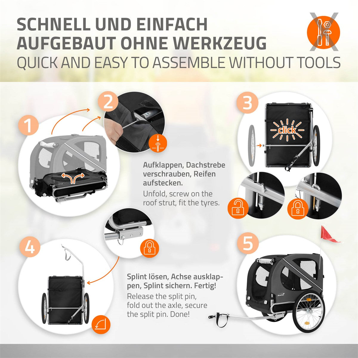 ECD Germany Hauki remorque vélo chien 2en1 gris 40kg