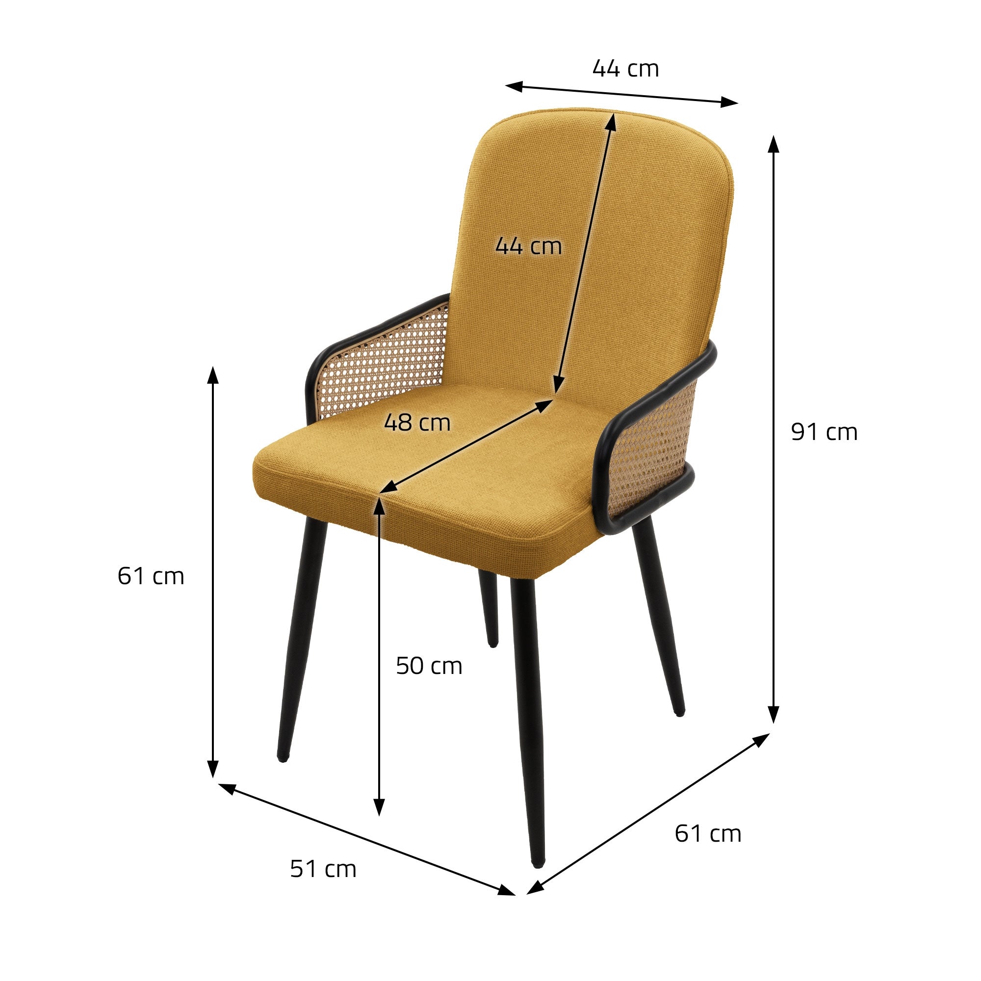 ML-Design chaises salle à manger lot 4 moutarde rotin