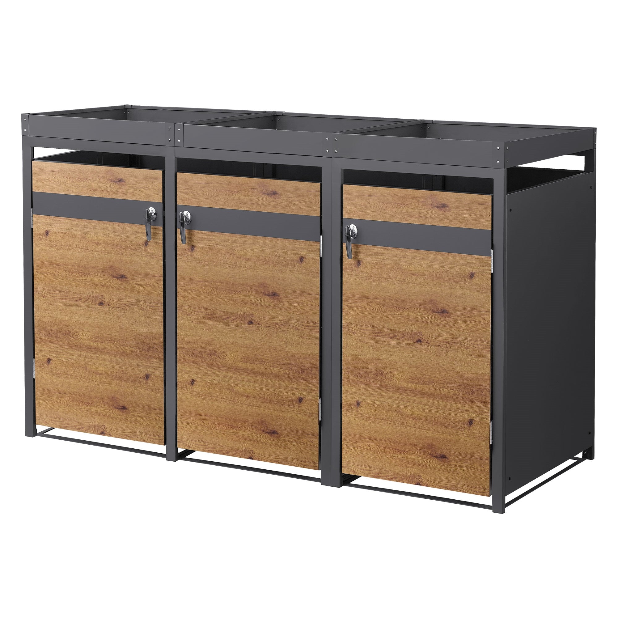 ECD Germany Garten cache poubelle 3x240L chêne toit plantes acier