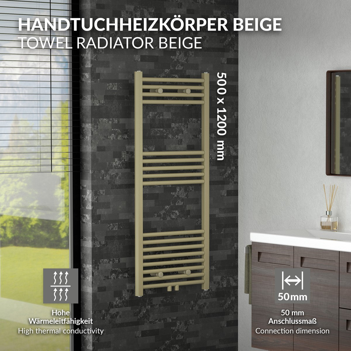 LuxeBath Sahara radiateur salle de bain beige 500x1200 mm eau droit