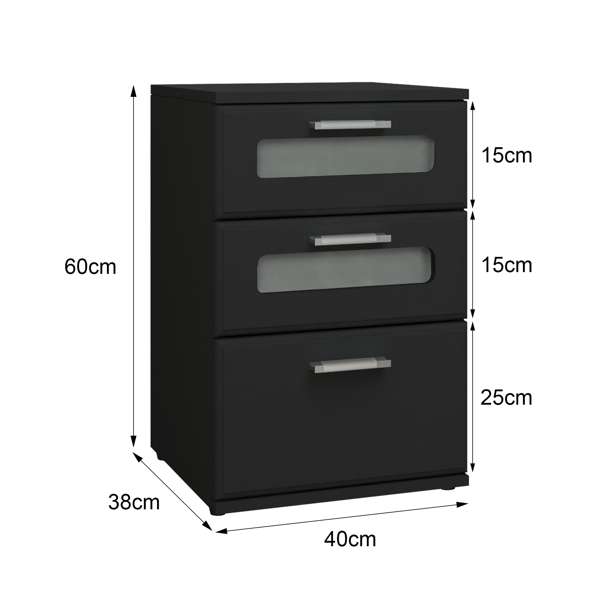 ECD Germany Möbel table de chevet noire 40x60x38 cm 3 tiroirs