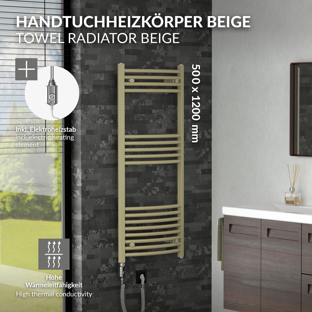 ECD Germany LuxeBath Sahara Radiateur salle de bain 600W beige