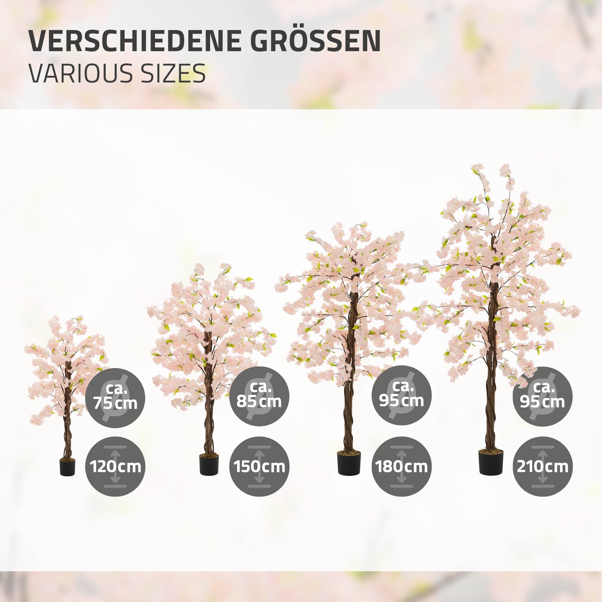 ECD Germany cerisier artificiel rose 120 cm en pot