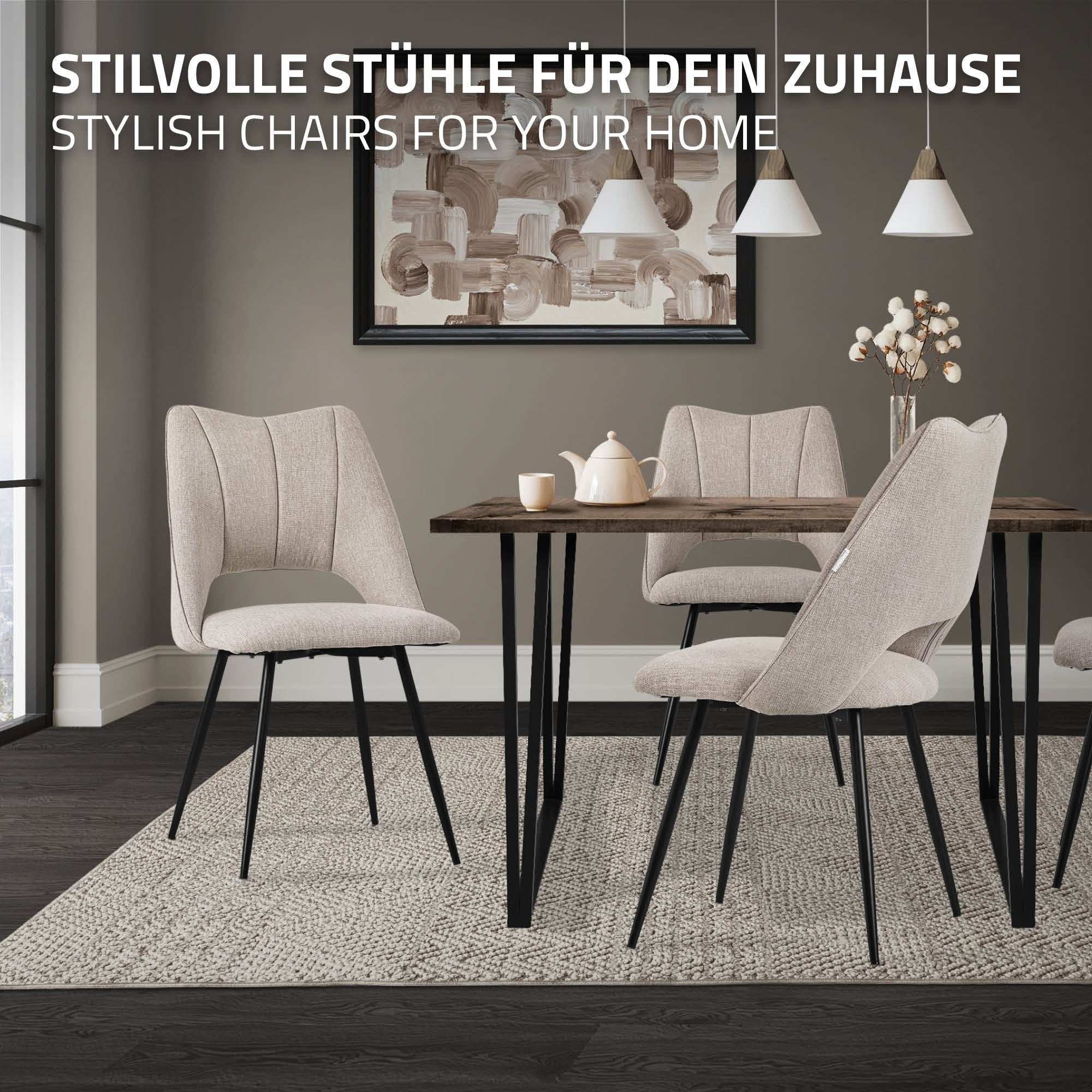 ECD Germany Möbel Chaise salle à manger beige rembourrée lot 4