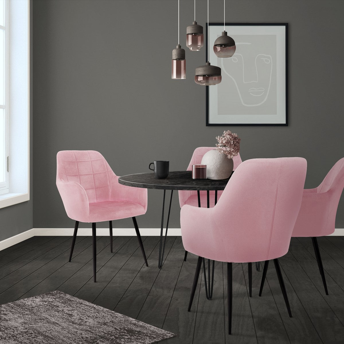 ECD Germany Meuble chaise rose lot de 2 microfibre accoudoirs