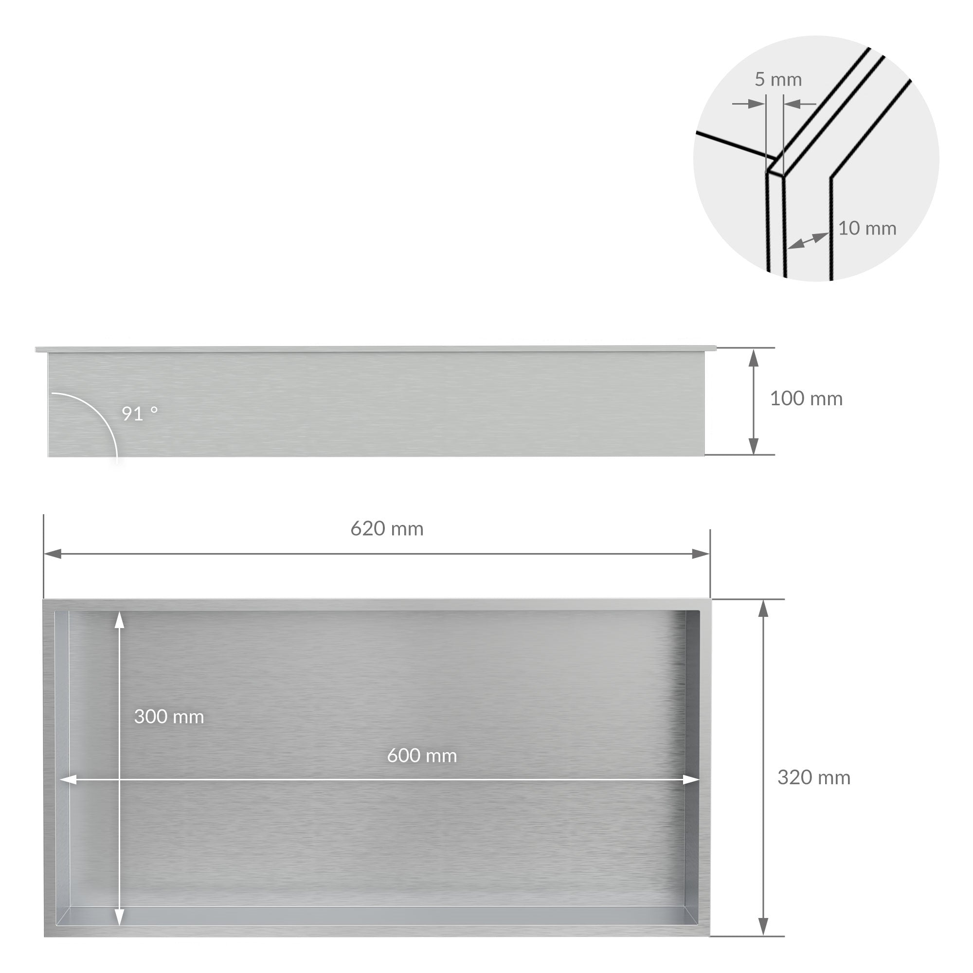 ECD Germany Sanitär niche douche 60x30 cm inox argent