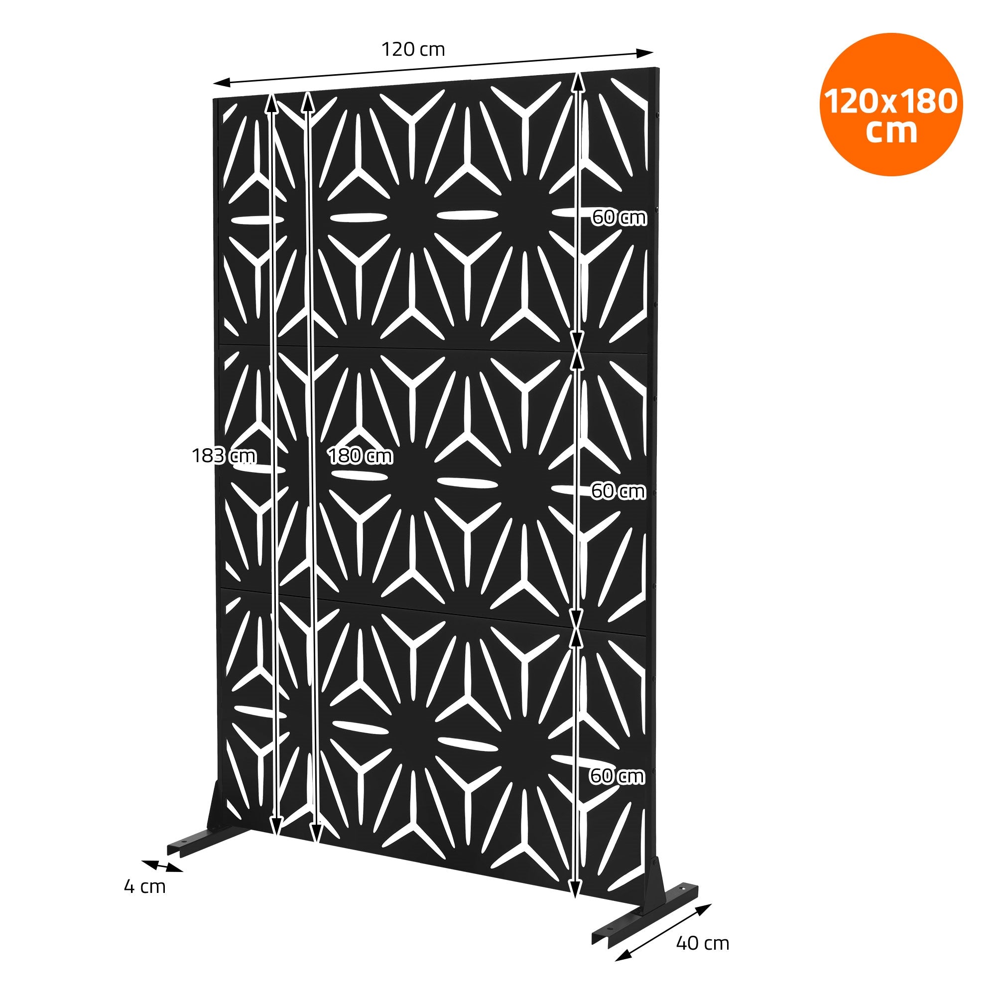 ECD Germany Torino paravent noir 120x180 cm acier 3 panneaux