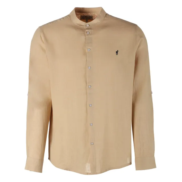 Stokomani Mode chemise col mao beige chemise homme beige